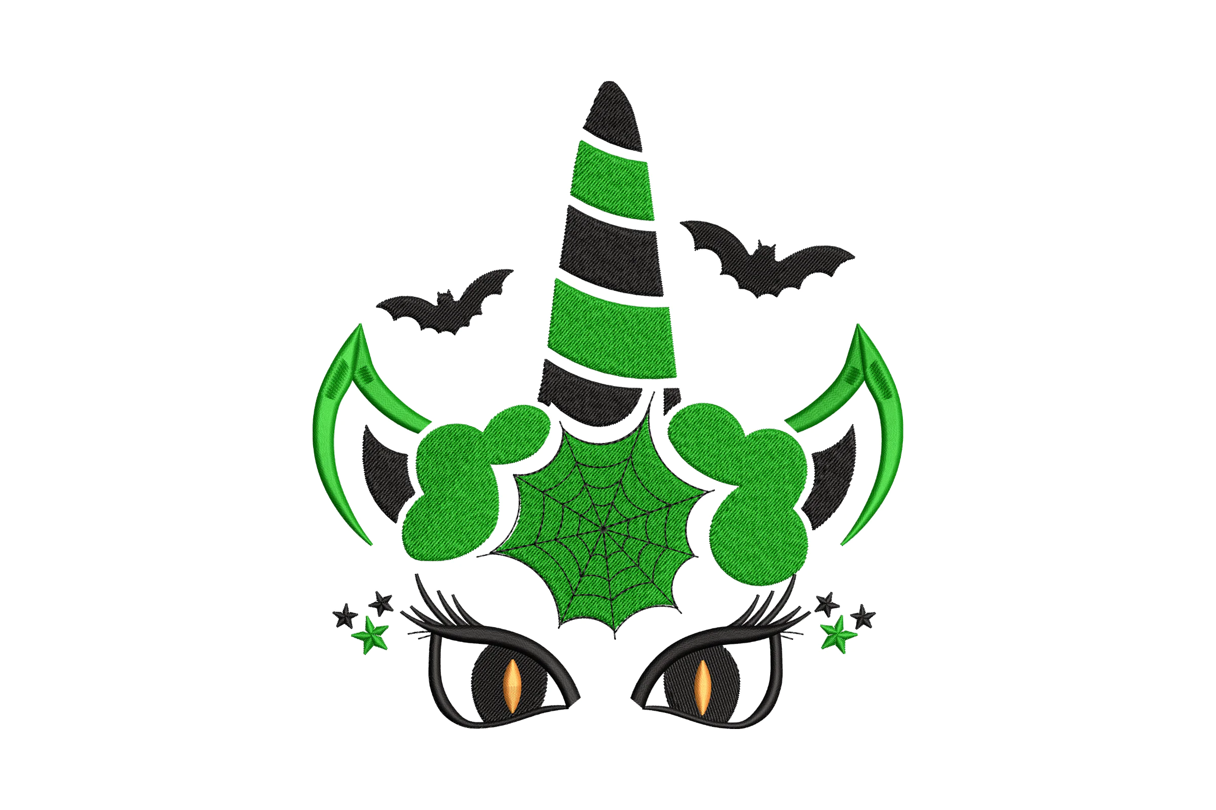 Unicorn Face with Bats Embroidery Design