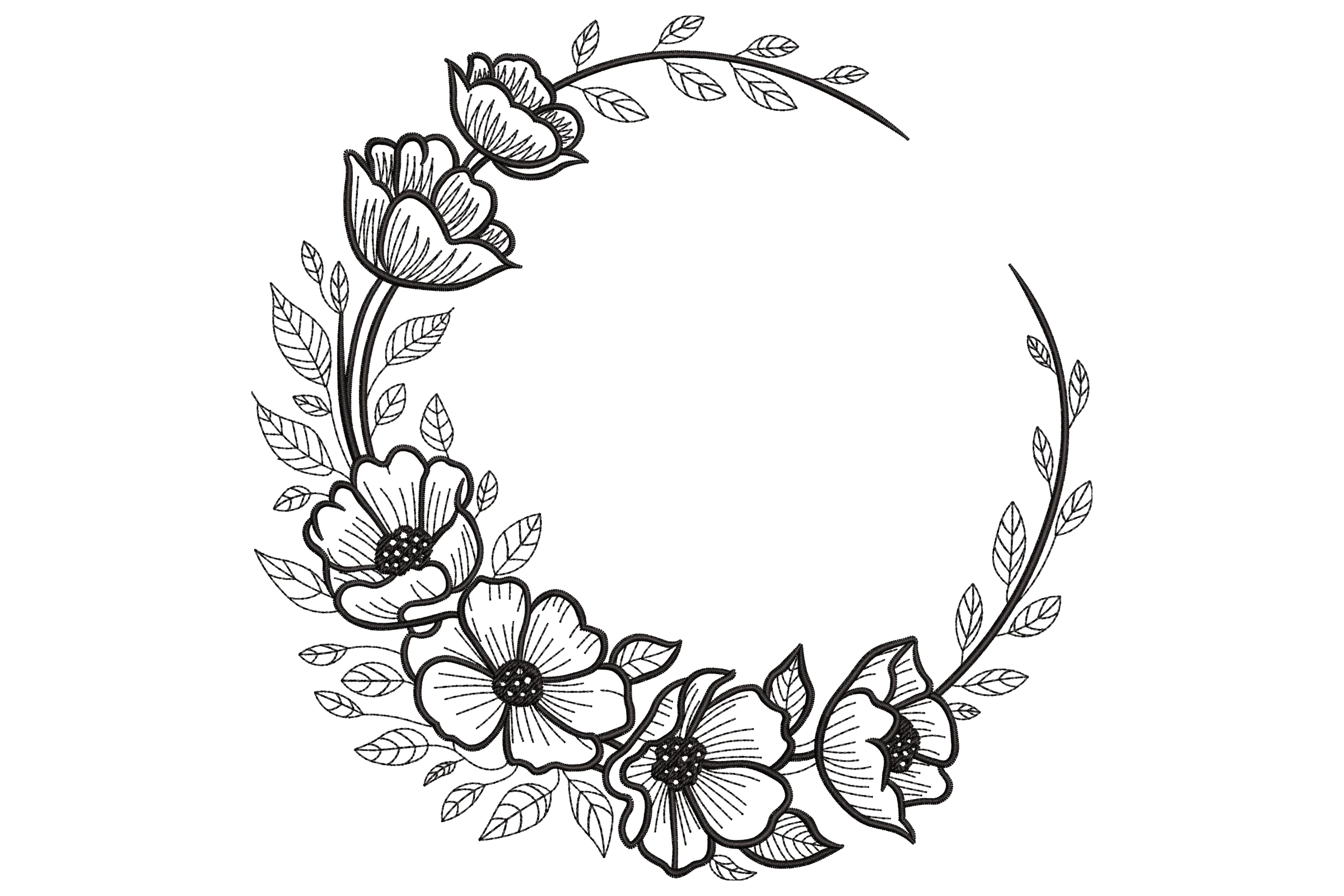Flower Ring Outline Embroidery Design