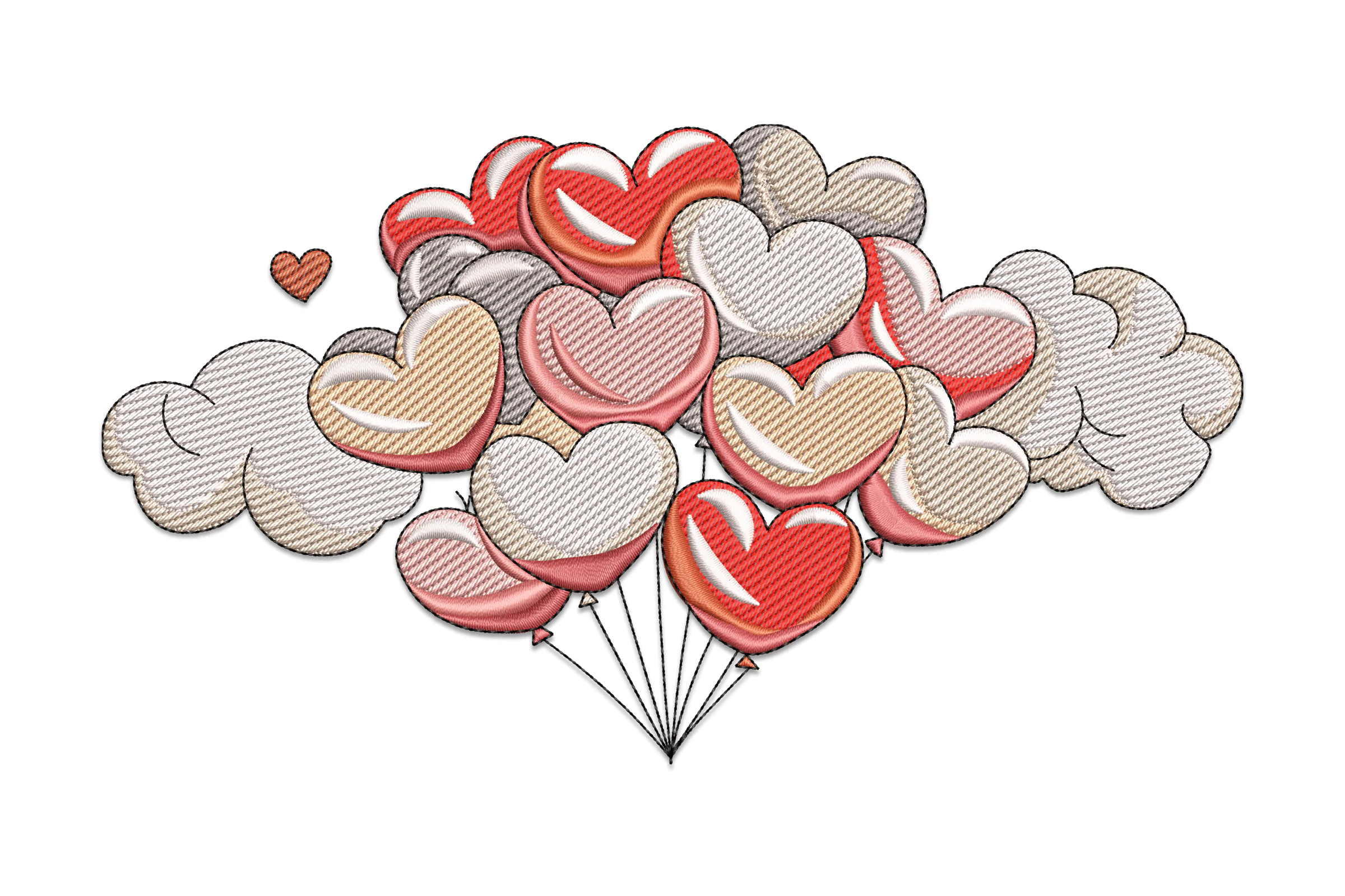 Heart Shape Balloons Embroidery Design