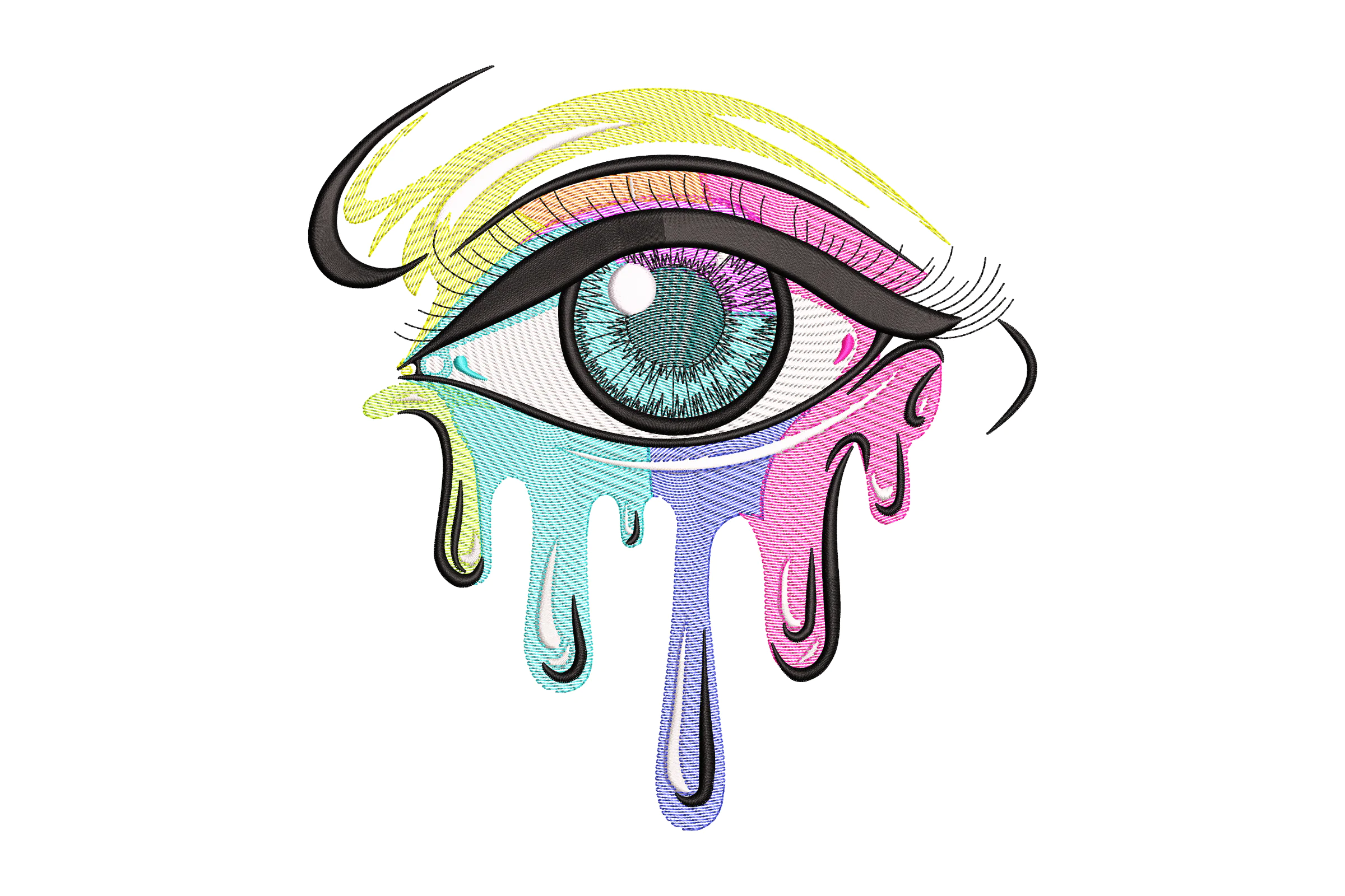 Dripping Colorful Eye Embroidery Design