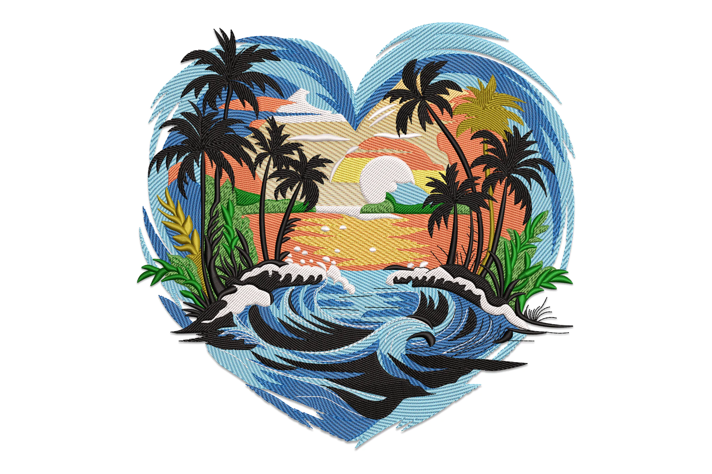 Summer Beach Heart Embroidery Design