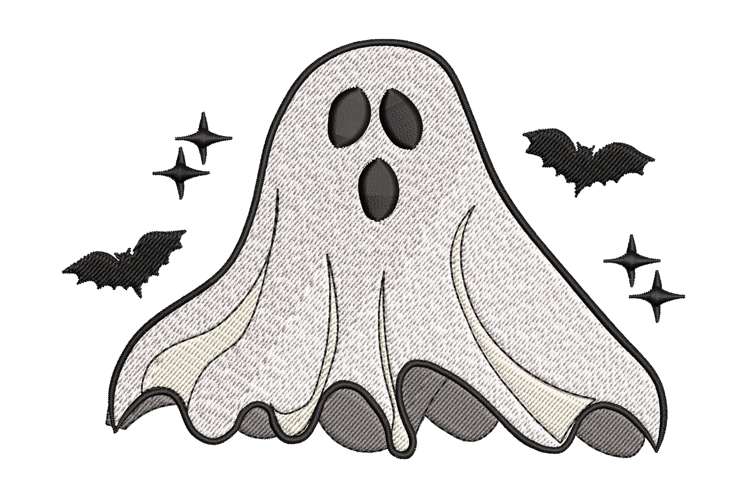 Cute Ghost with Bats Embroidery Design