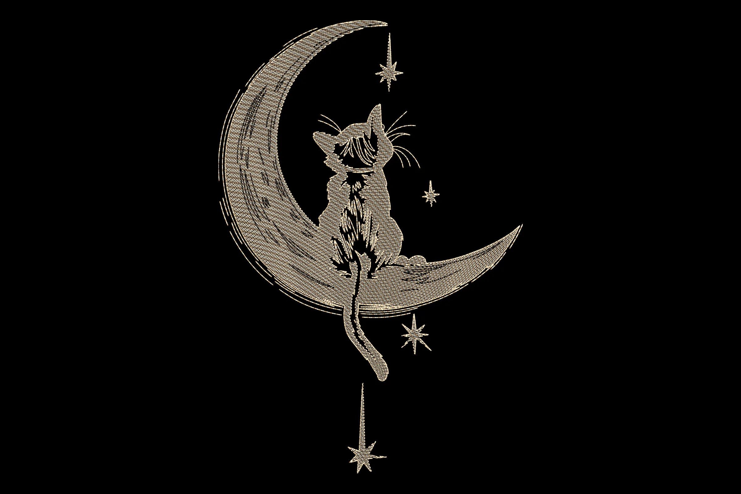 Cat on the Moon Embroidery Design