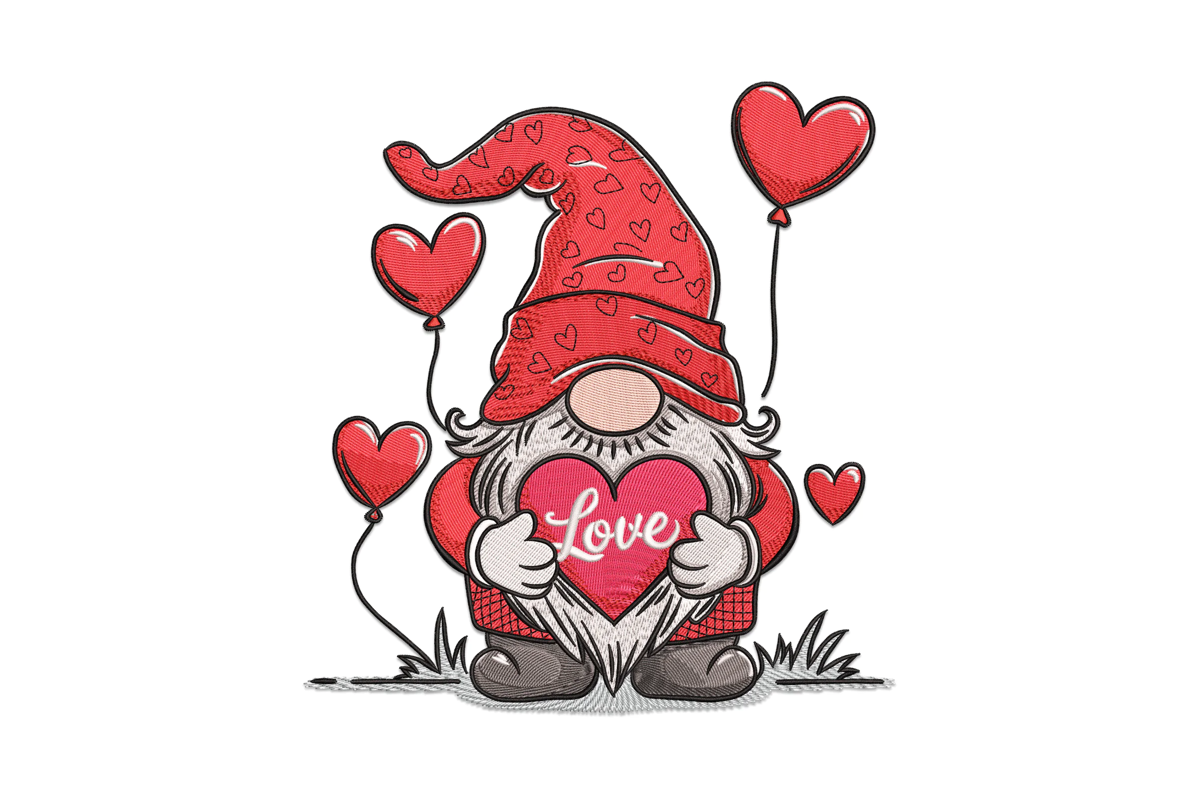 Valentine Gnome with heart-shape balloon Embroidery Design