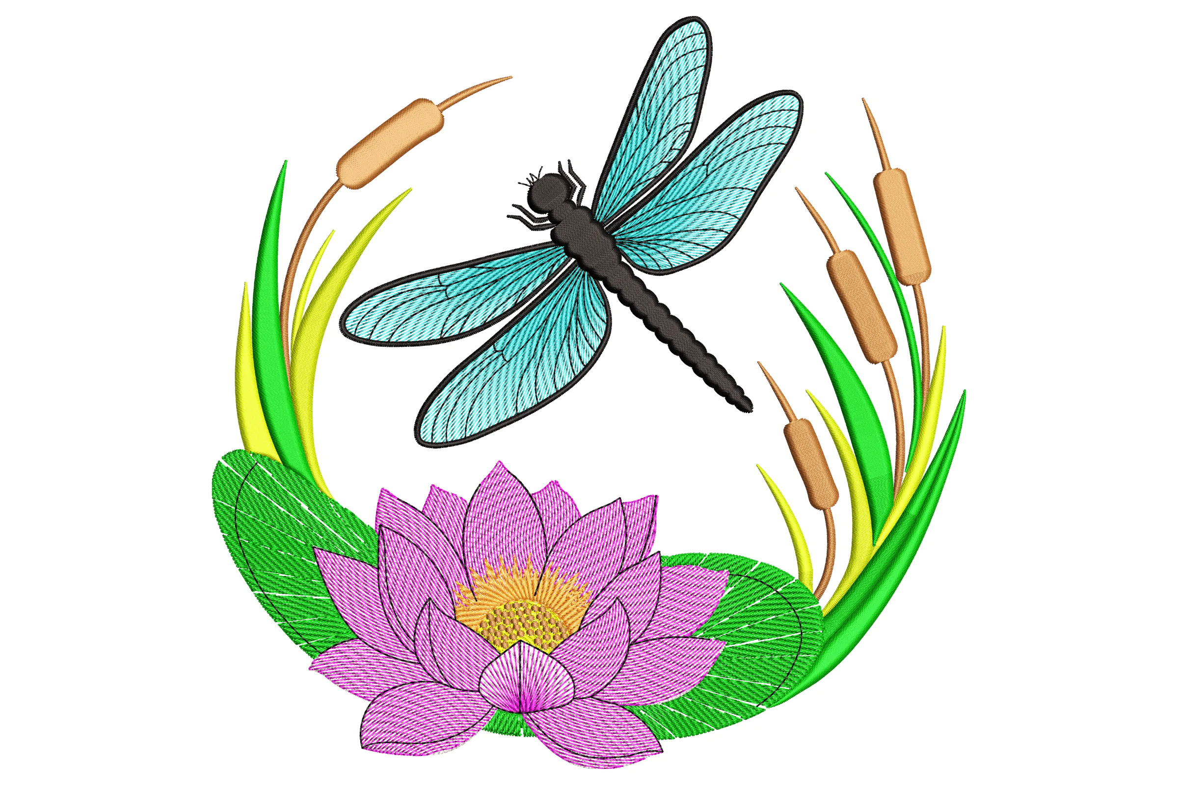 Dragonfly & Lotus Pond Embroidery Design
