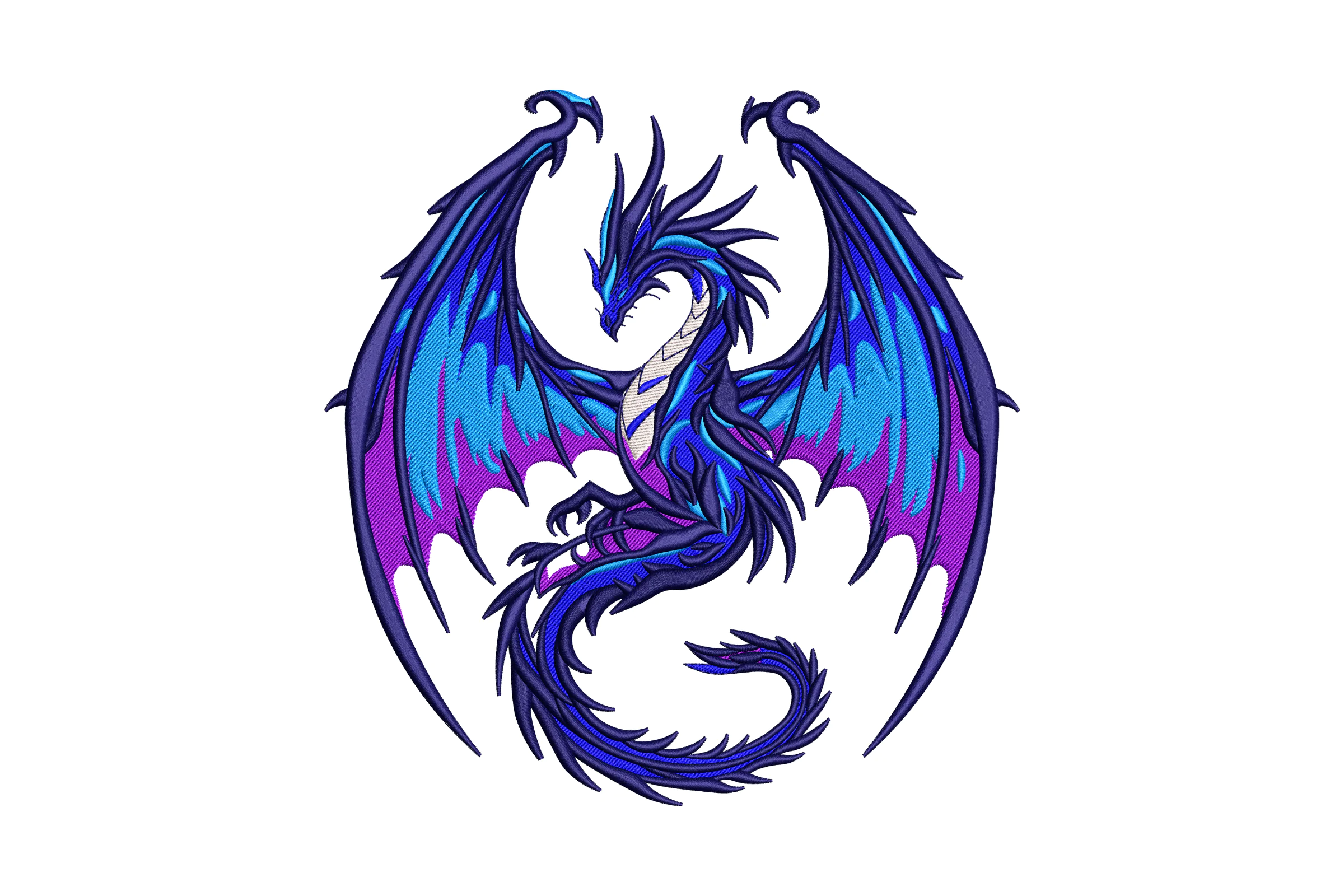 Blue and Purple Dragon Embroidery Design