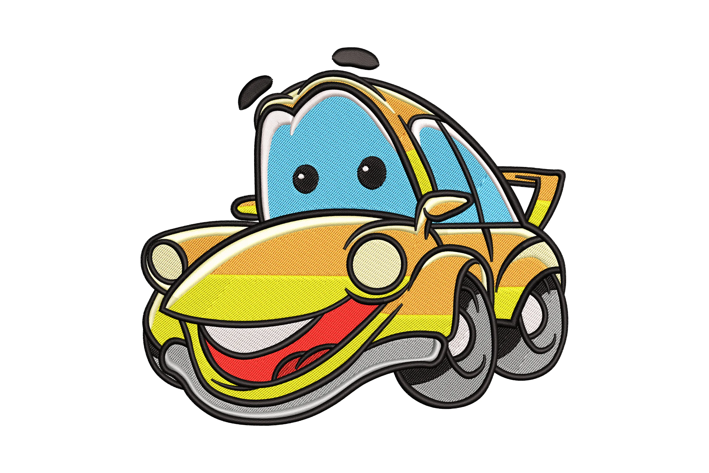 Cartoon Yellow Car Embroidery Design