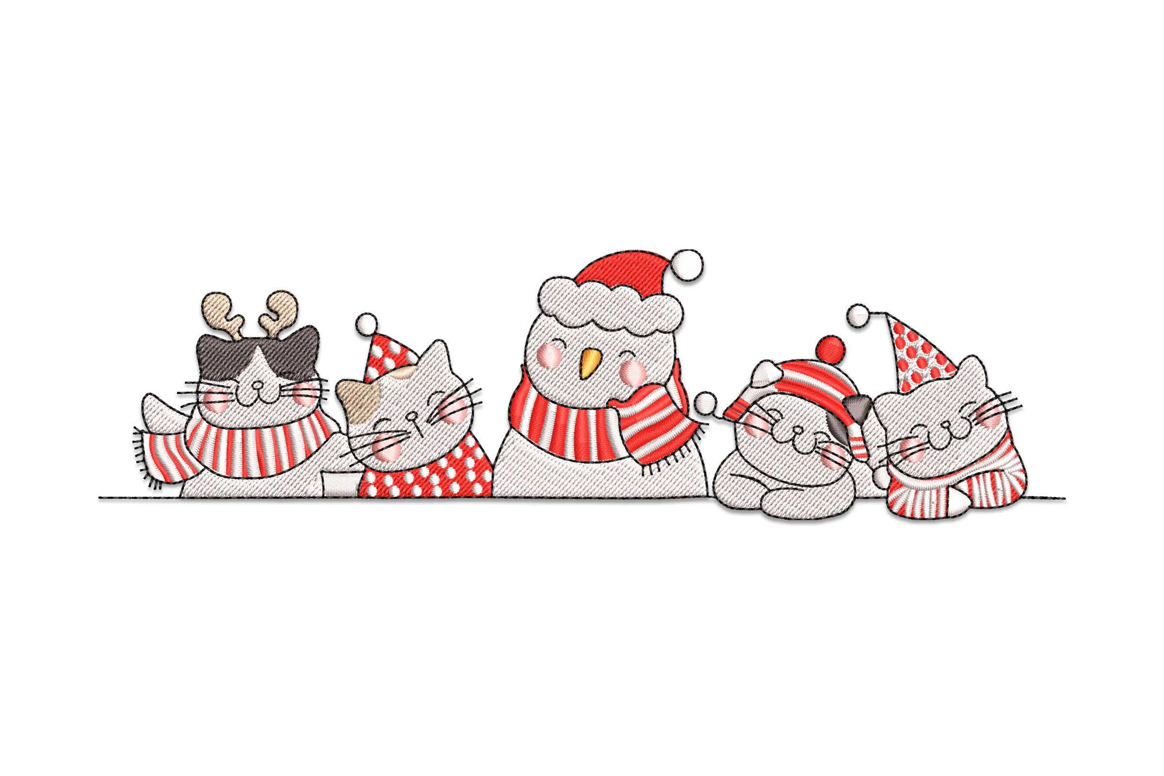 Christmas Cats with Snowman Embroidery Design
