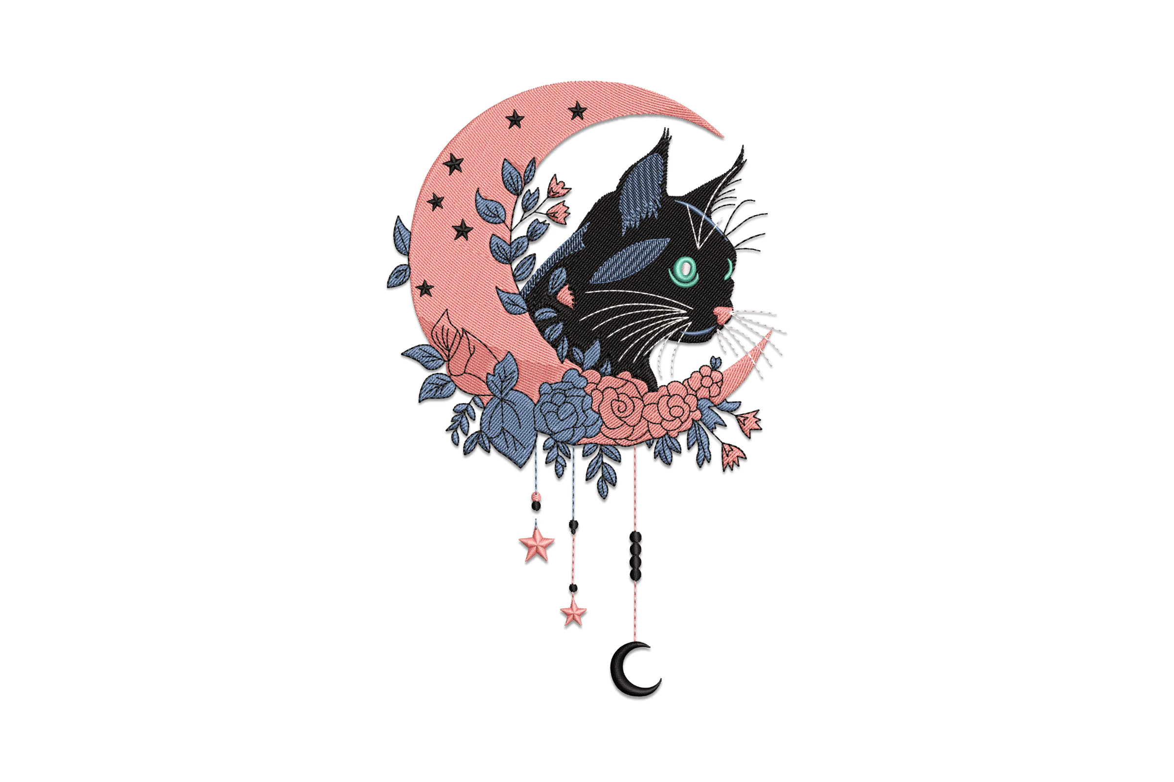 Floral Cat Embroidery Design File