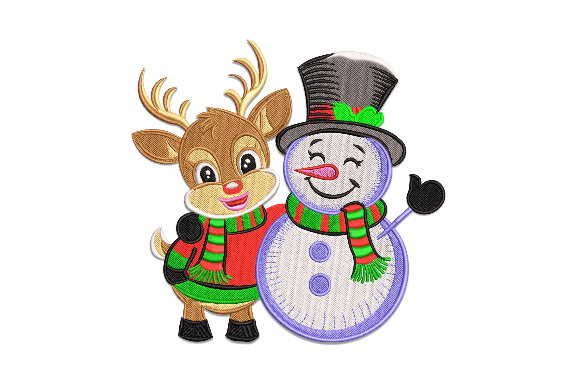Snowman with Reindeer Embroidery Design