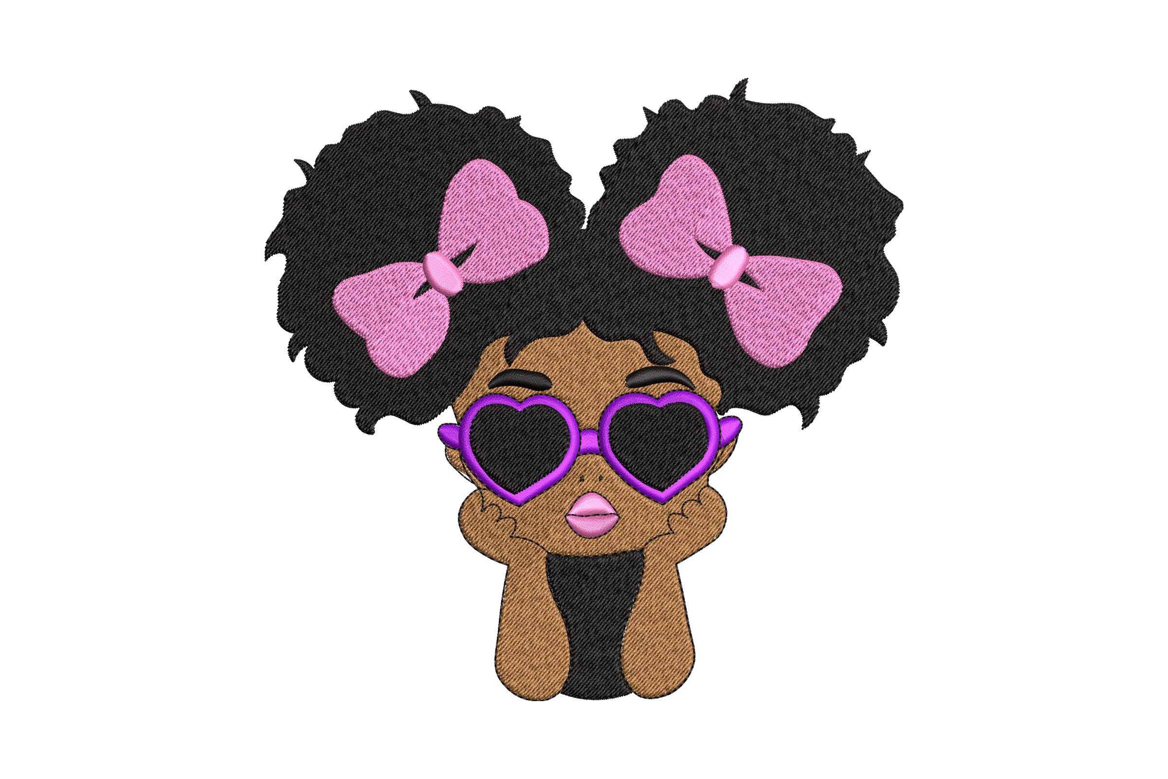 Cute Afro Girl With Heart Glasses Embroidery Design