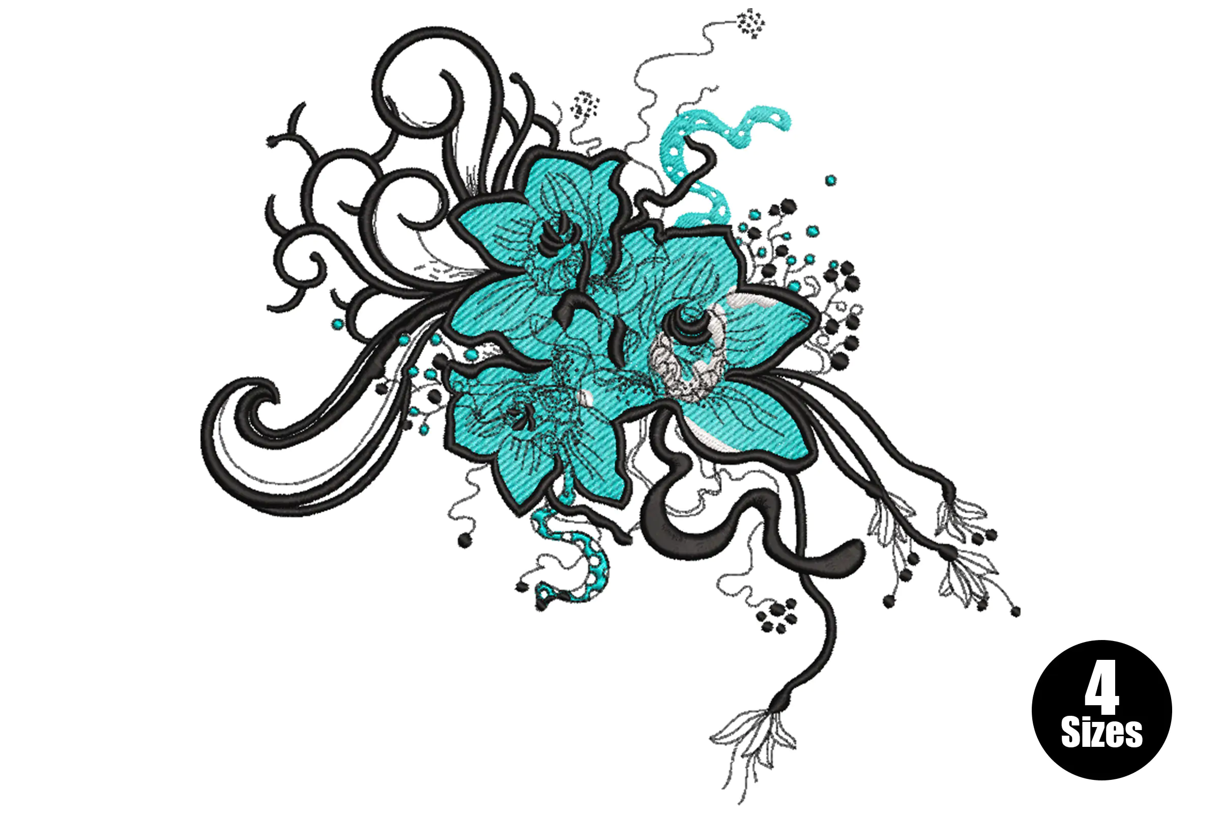 Blue Orchids Embroidery Design