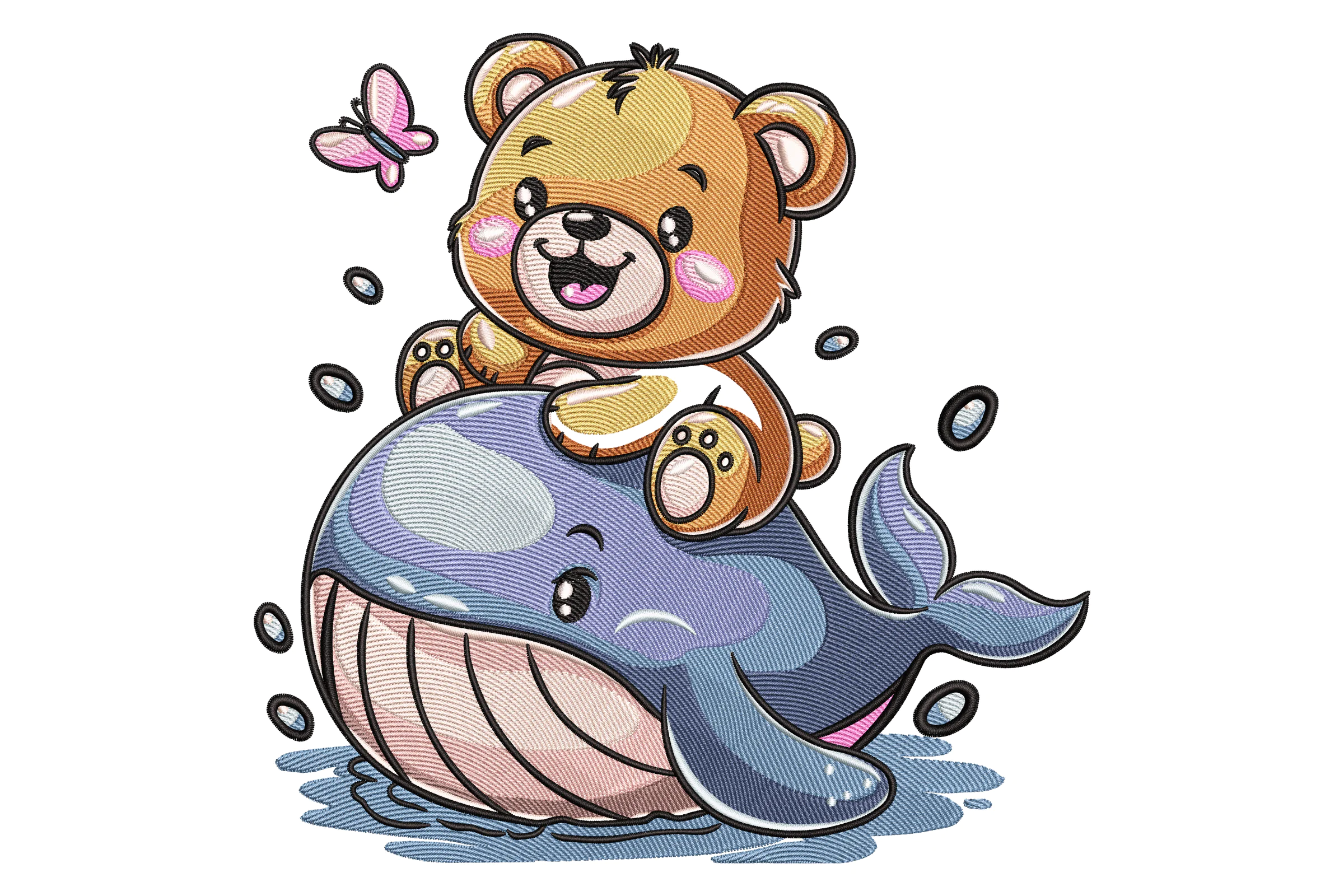 Teddy Bear with Whale Embroidery Design