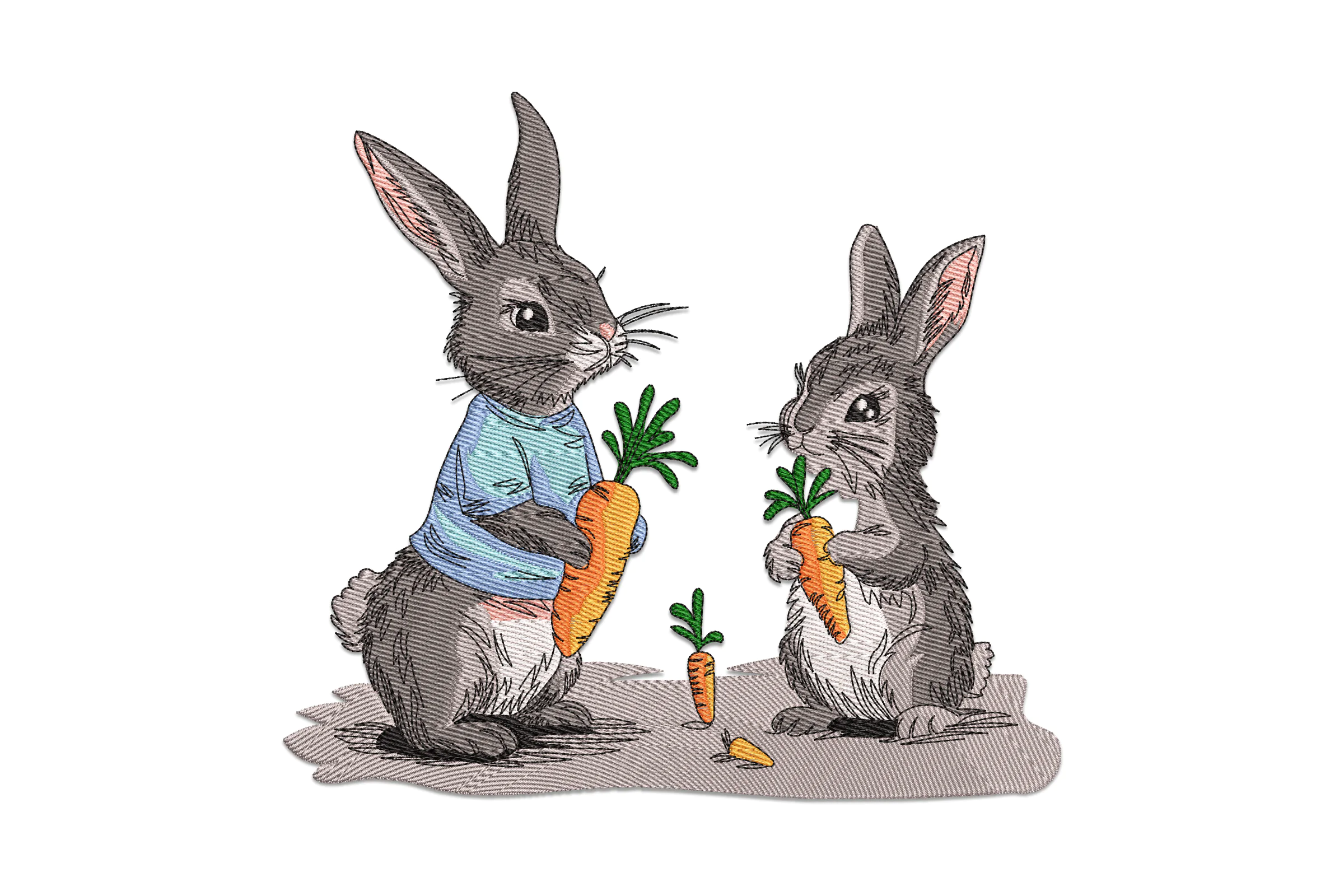 Rabbit Eating Carrot Embroidery Design