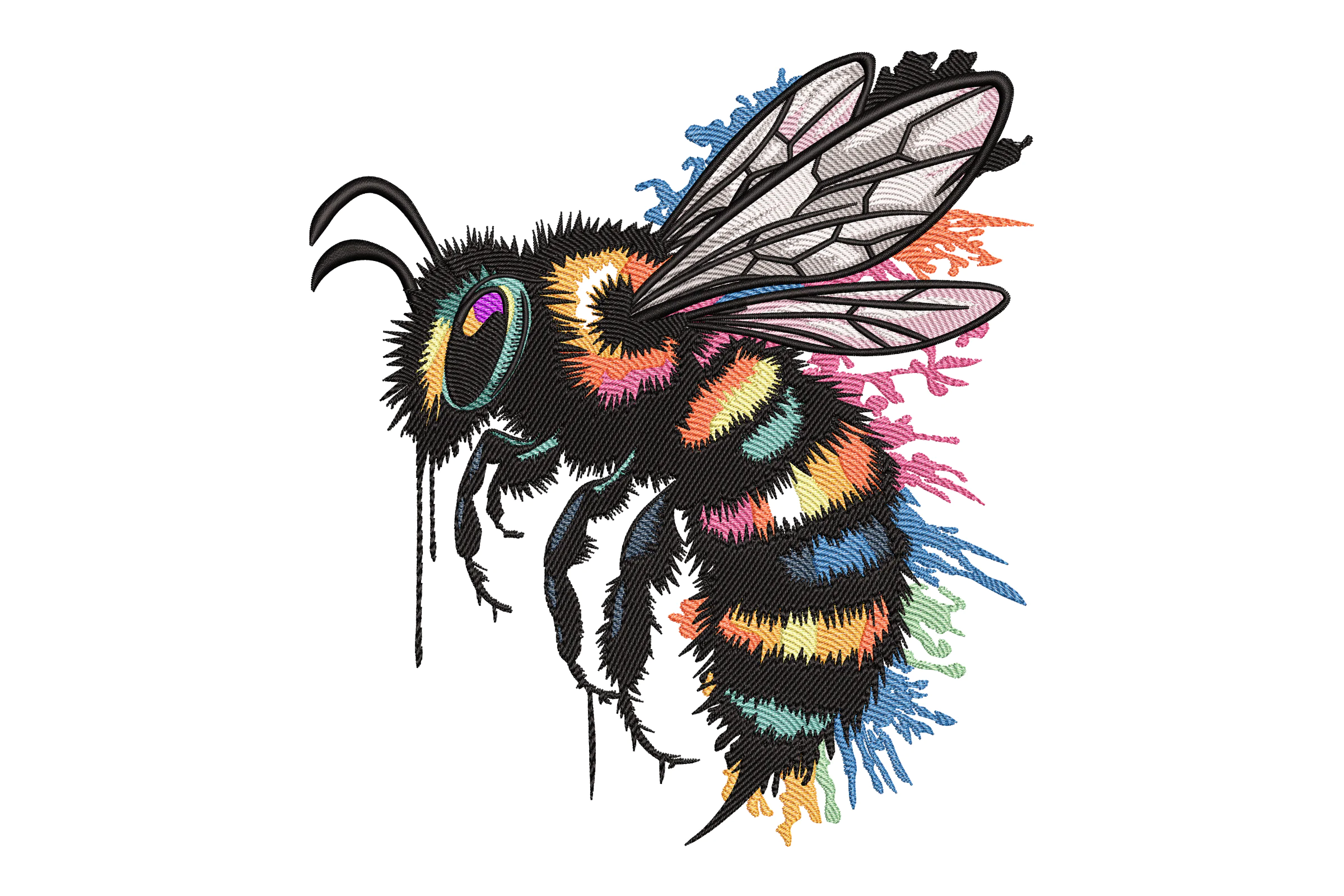 Colorful Bee Machine Embroidery Design