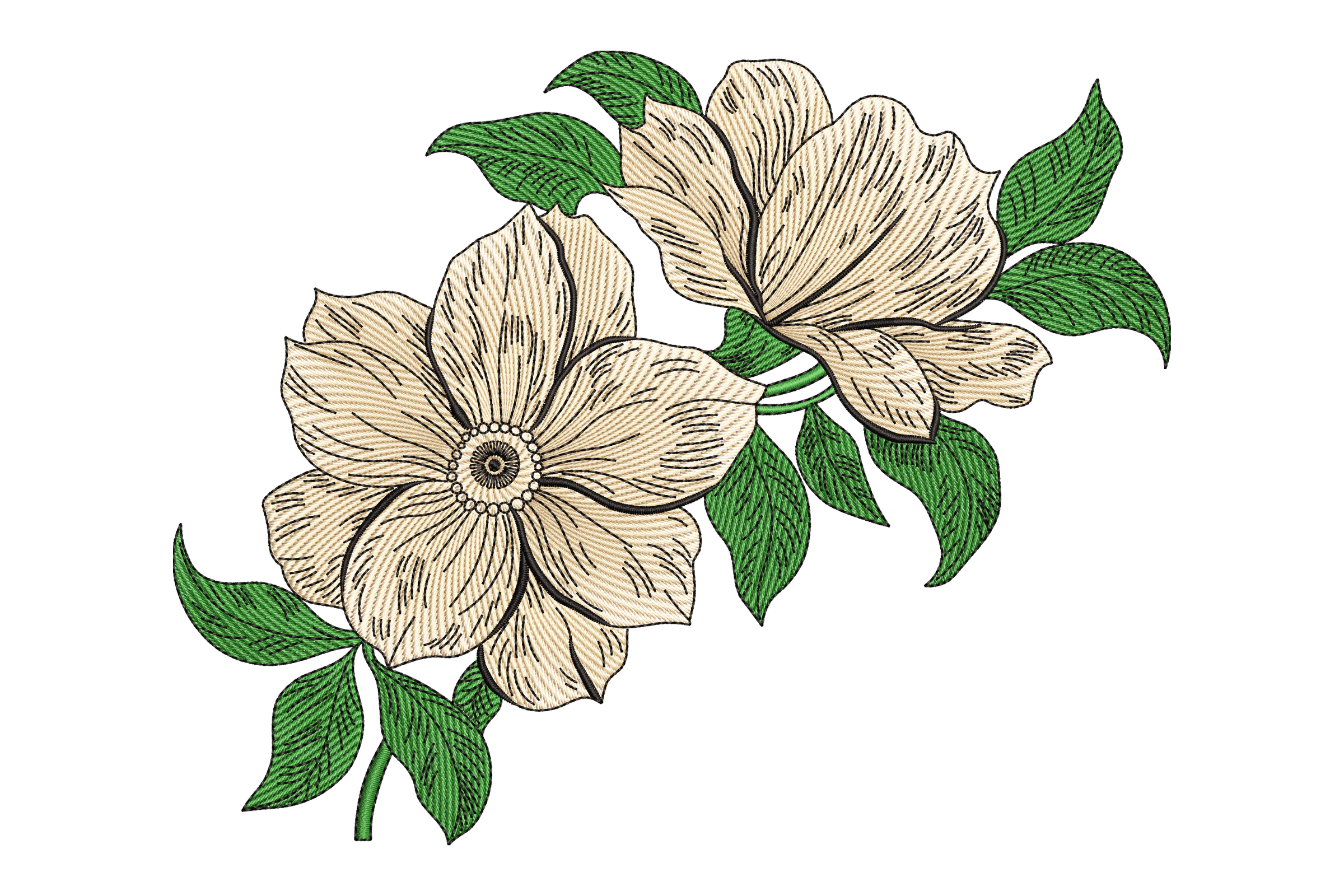 Elegant Blooming Flowers Embroidery Design