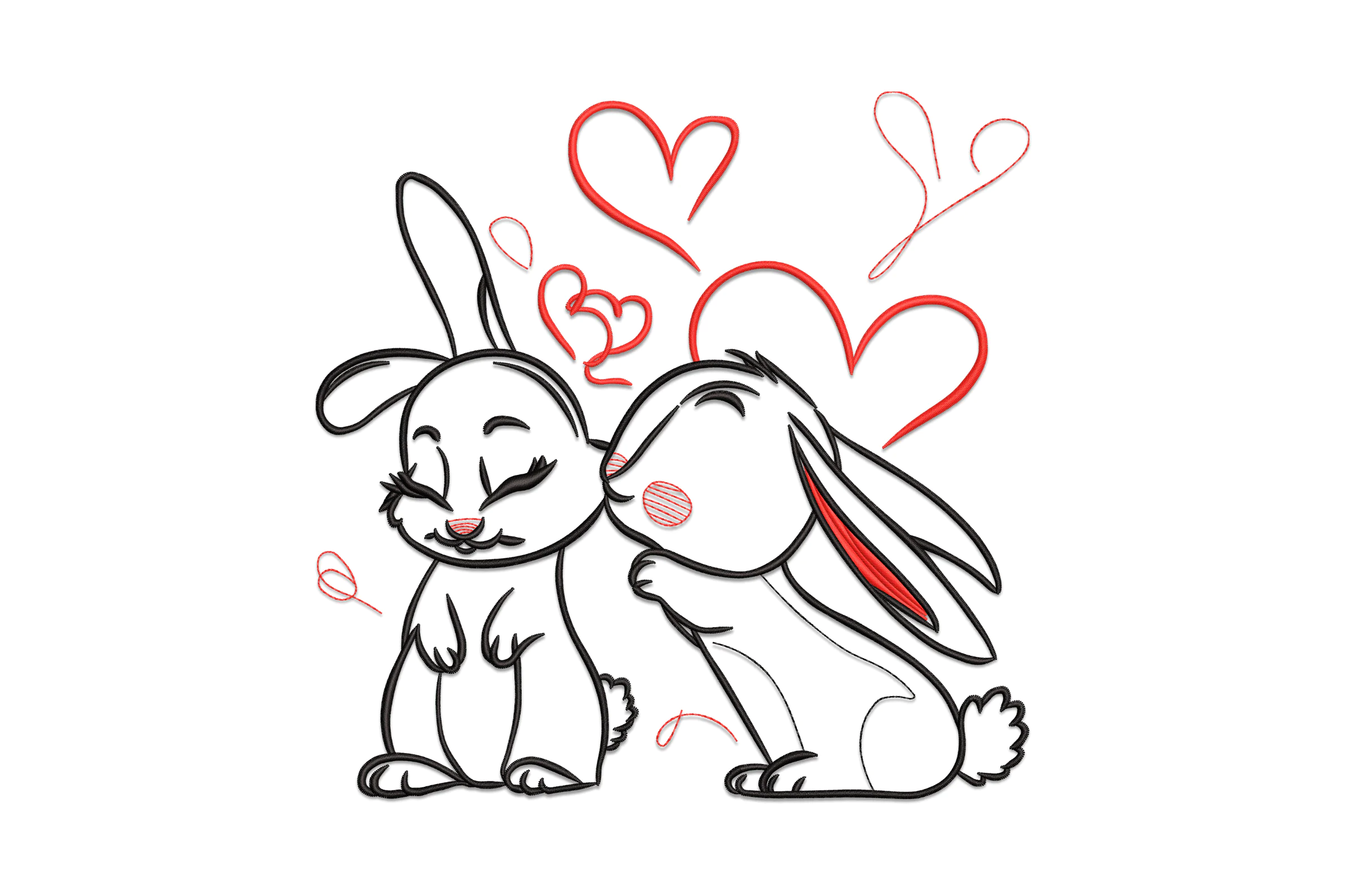Kissing Cute Hares Embroidery Design