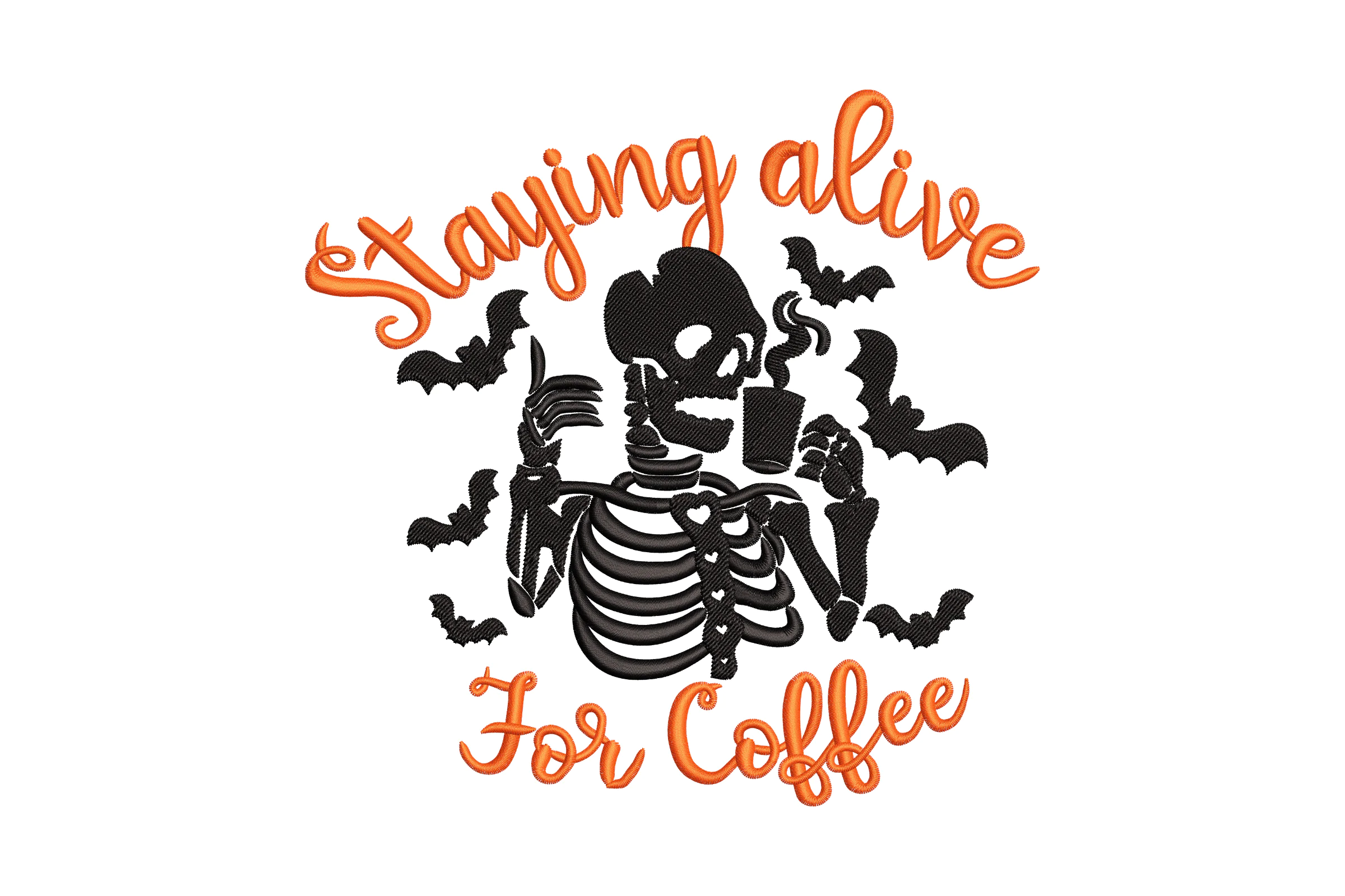 Staying Alive for Coffee Skeleton Embroidery Design
