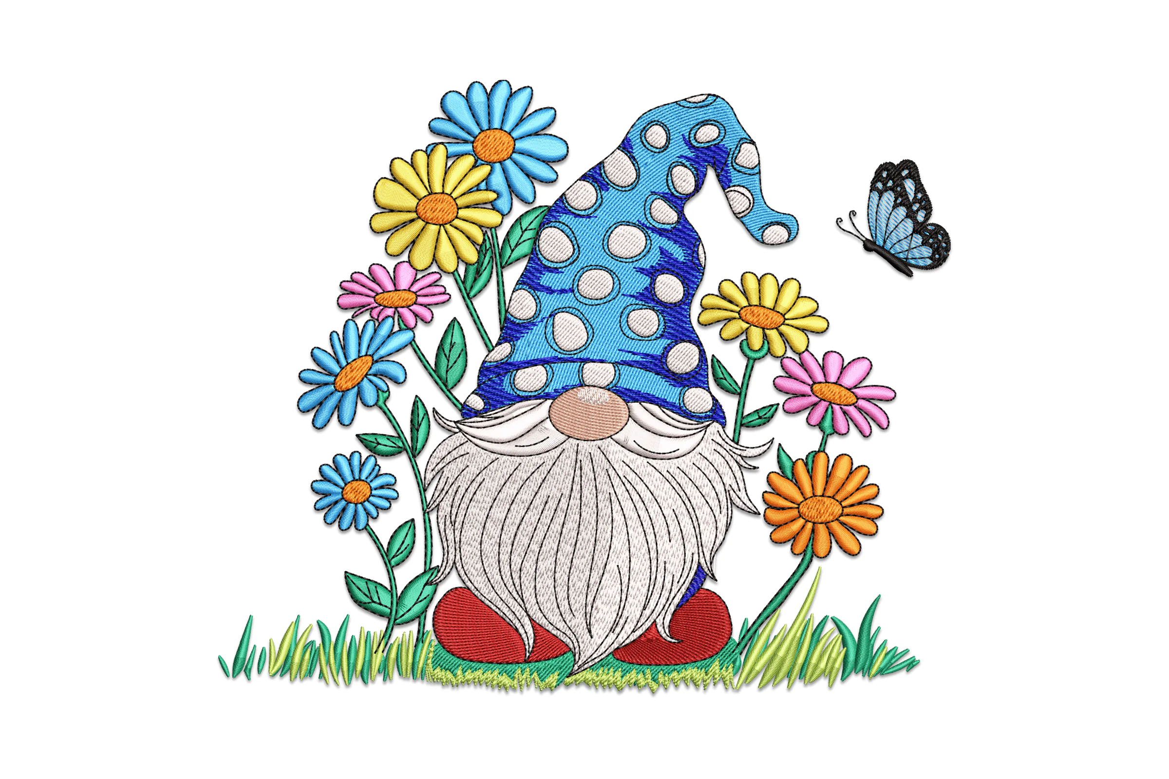 Gnome in Flowers Embroidery Design Pattern