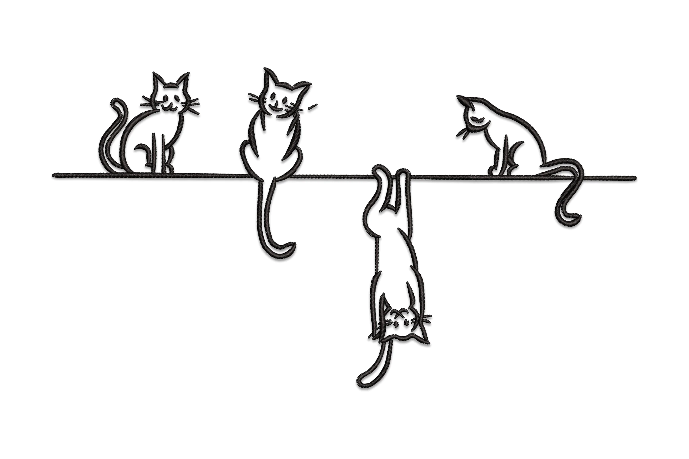 Cute Cats Hanging from a Line Embroidery Design