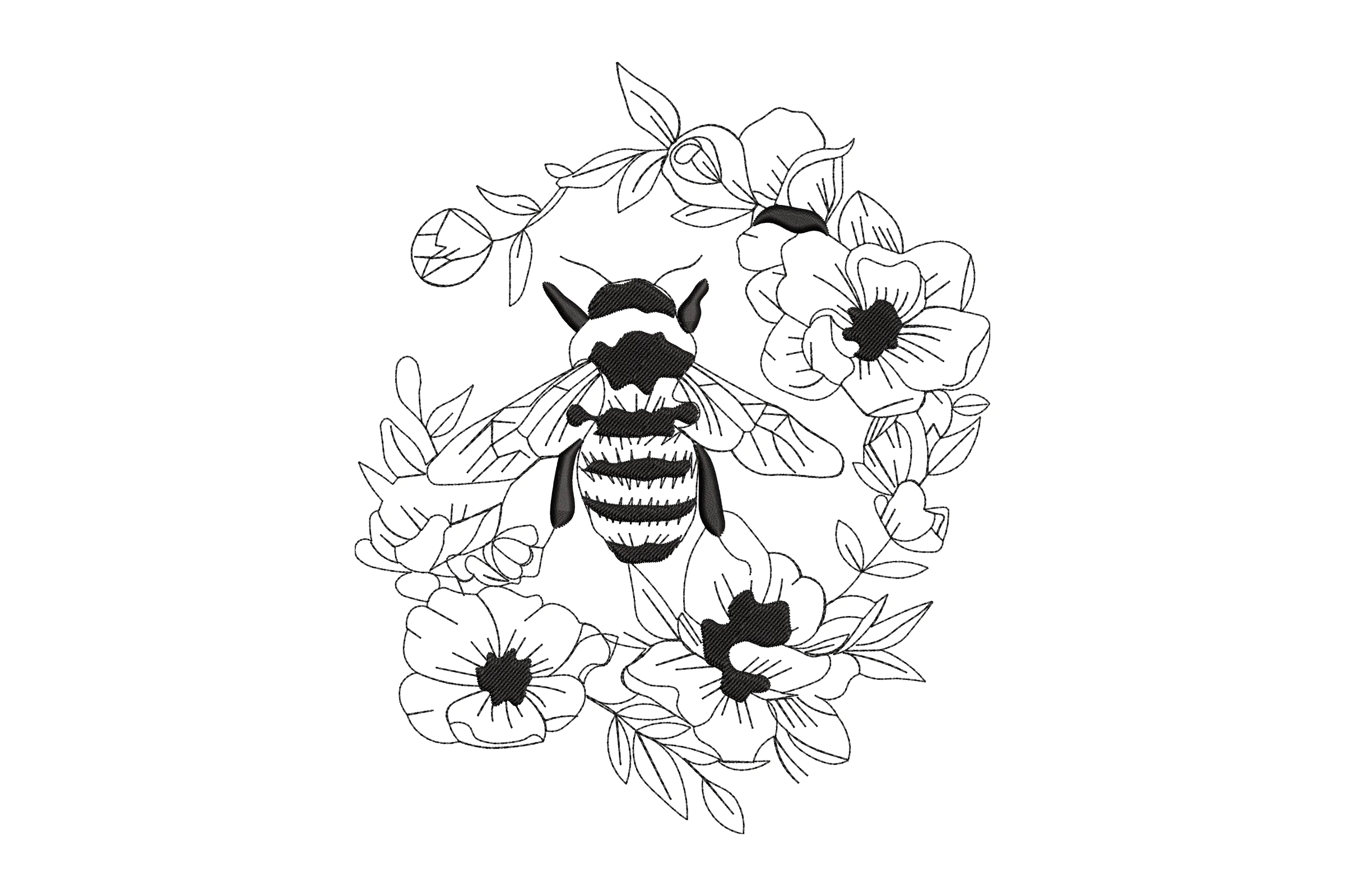 Bee Floral Wreath Machine  Embroidery File