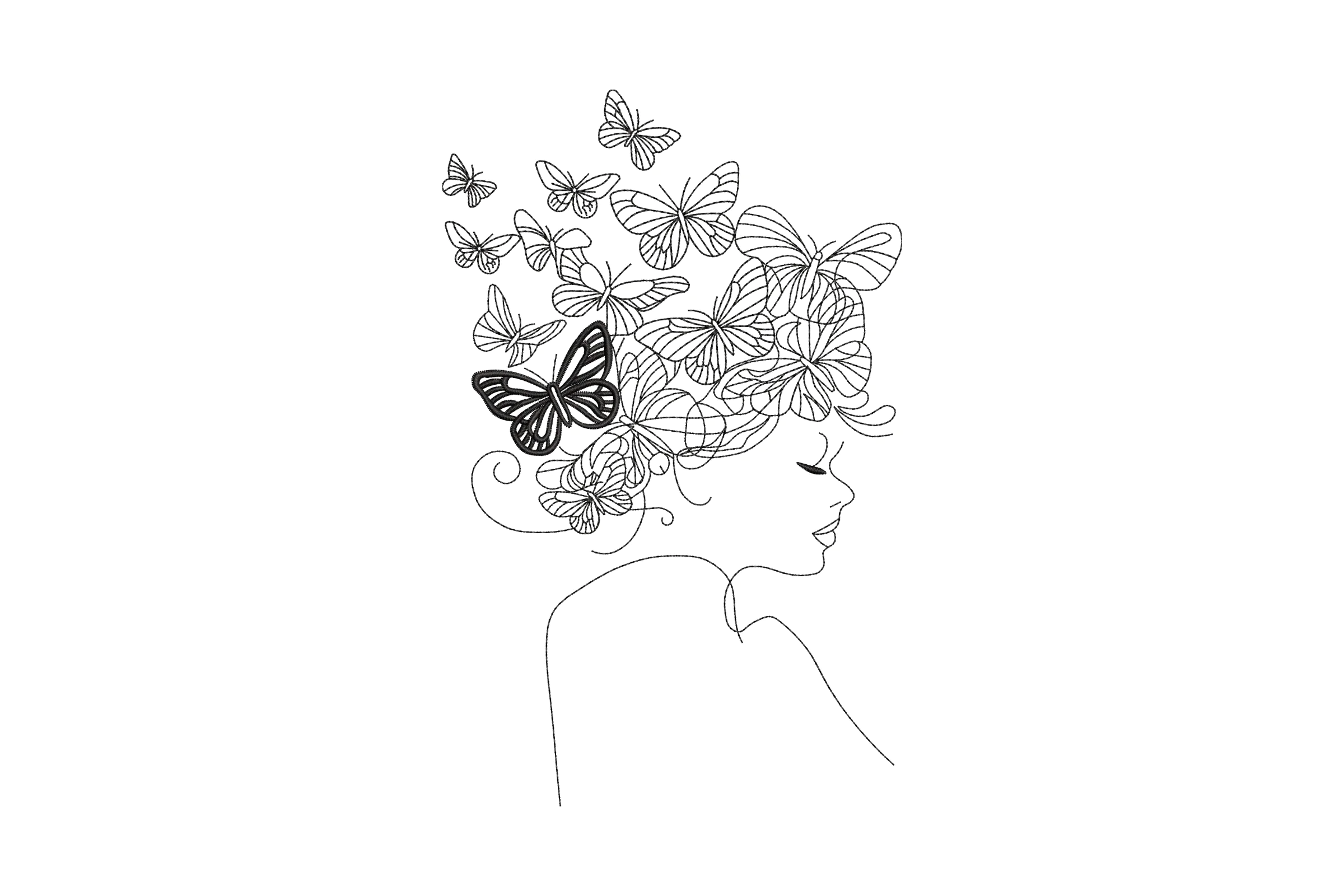 Woman With Butterflies Embroidery Design File