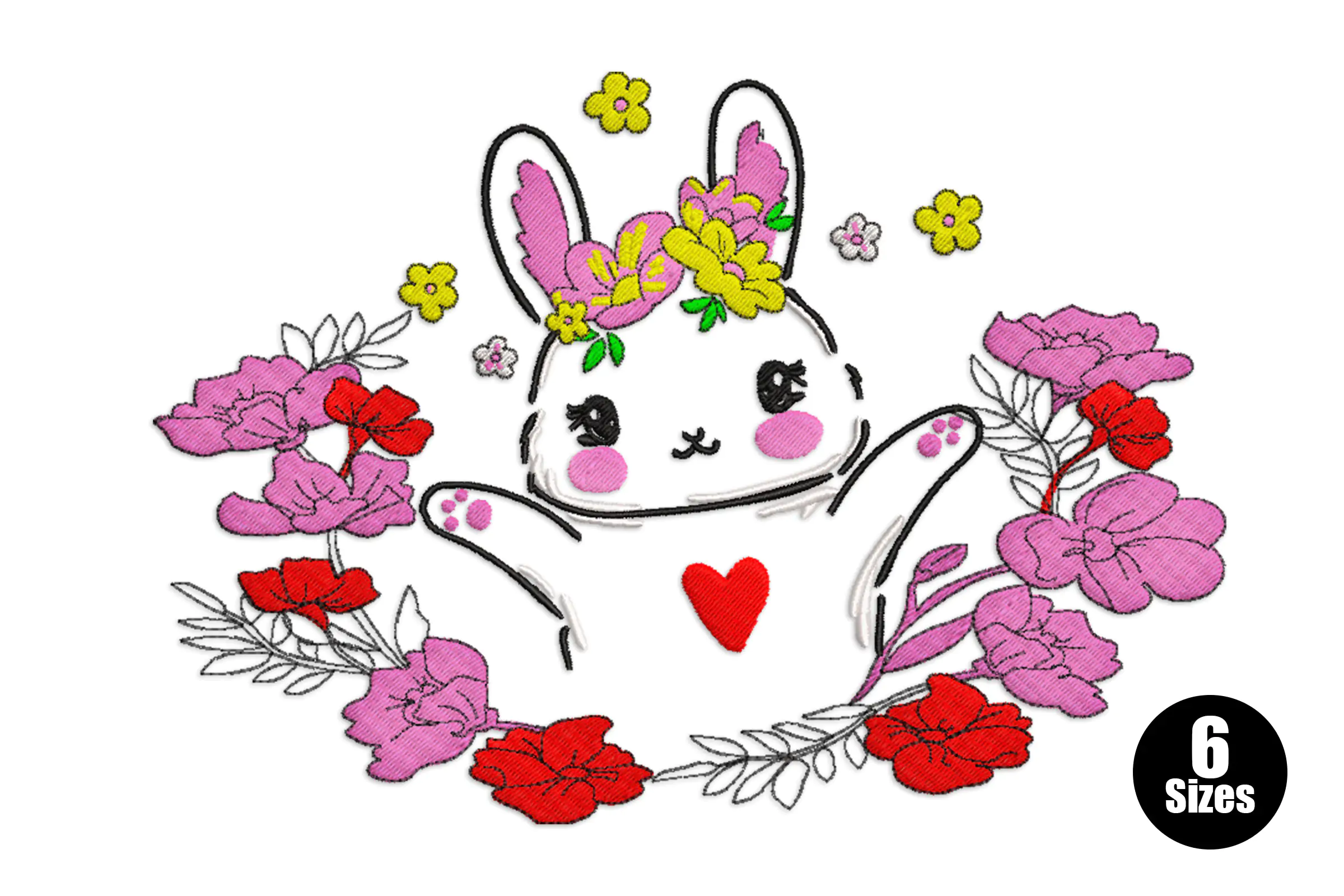 Easter Floral Bunny Embroidery Design