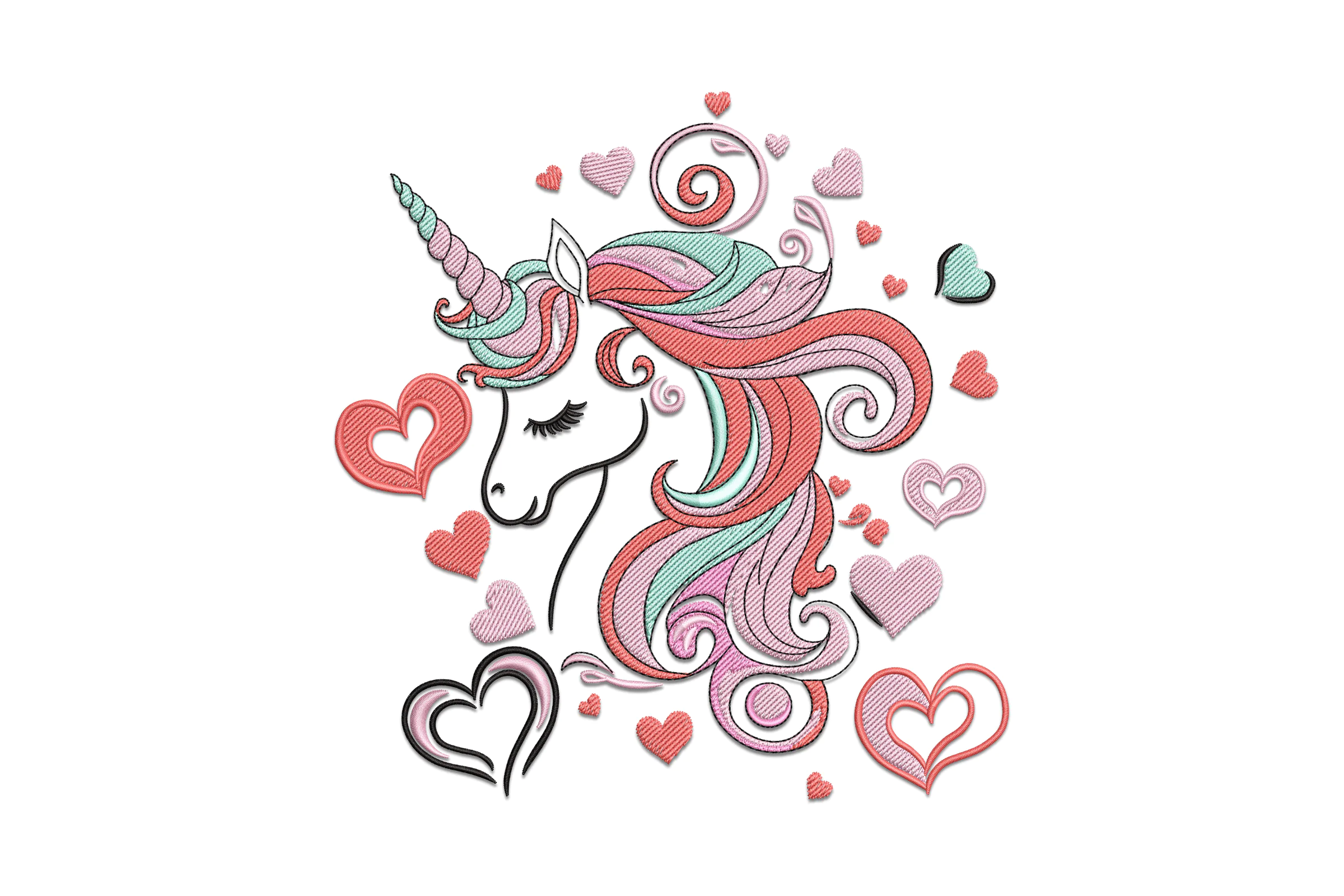 Cute Love Unicorn Embroidery Design