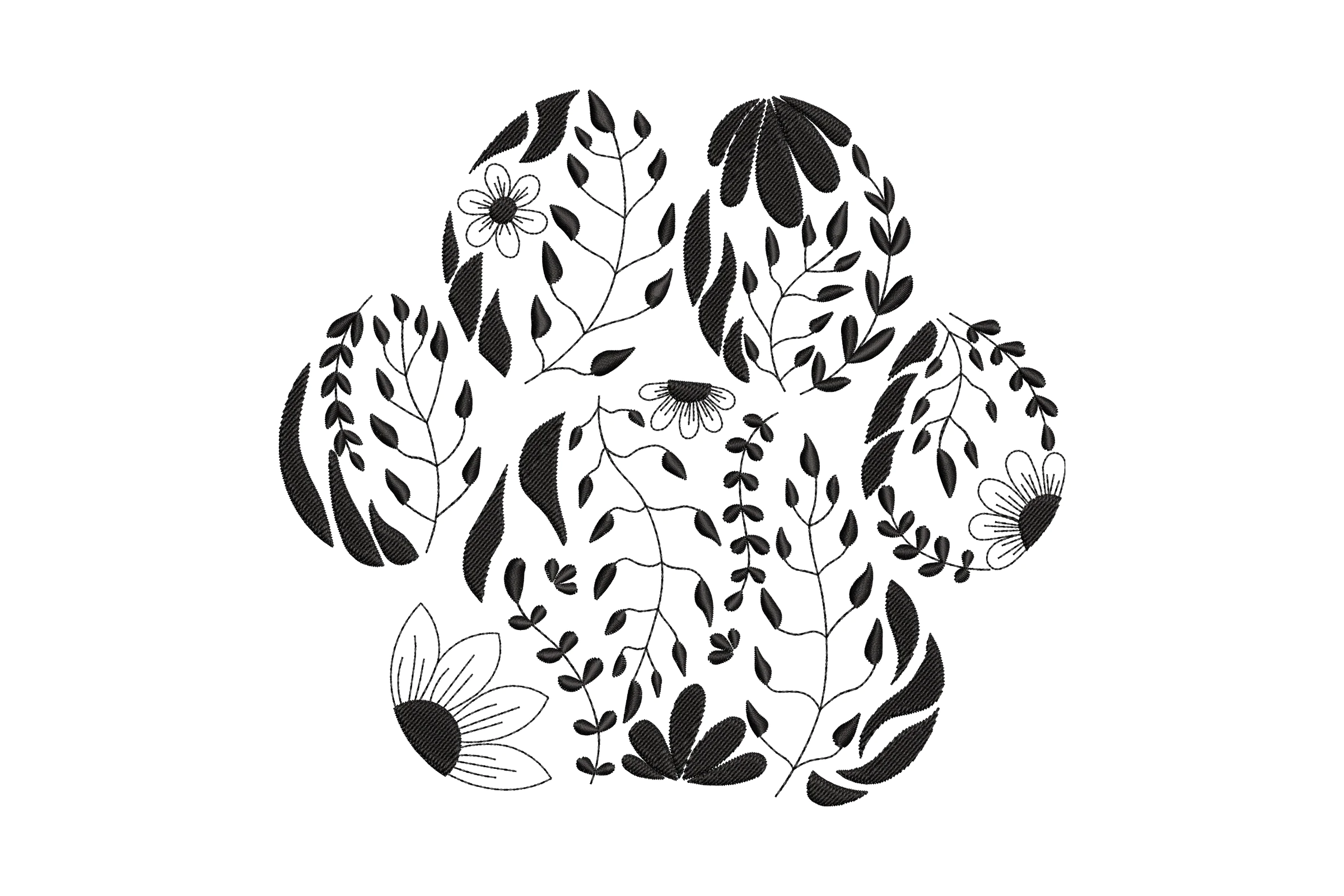 Floral Paw Print Machine Embroidery Design