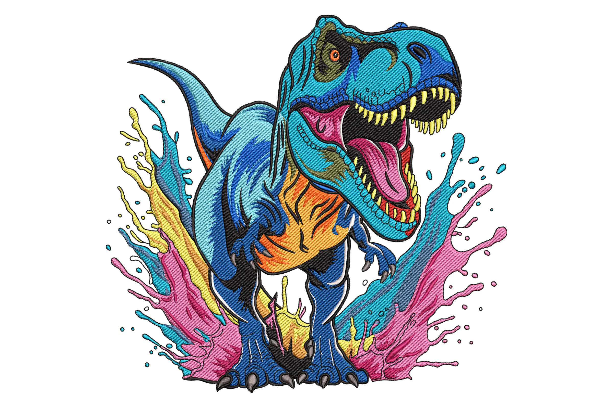 Colorful T-Rex Dinosaur Embroidery Design