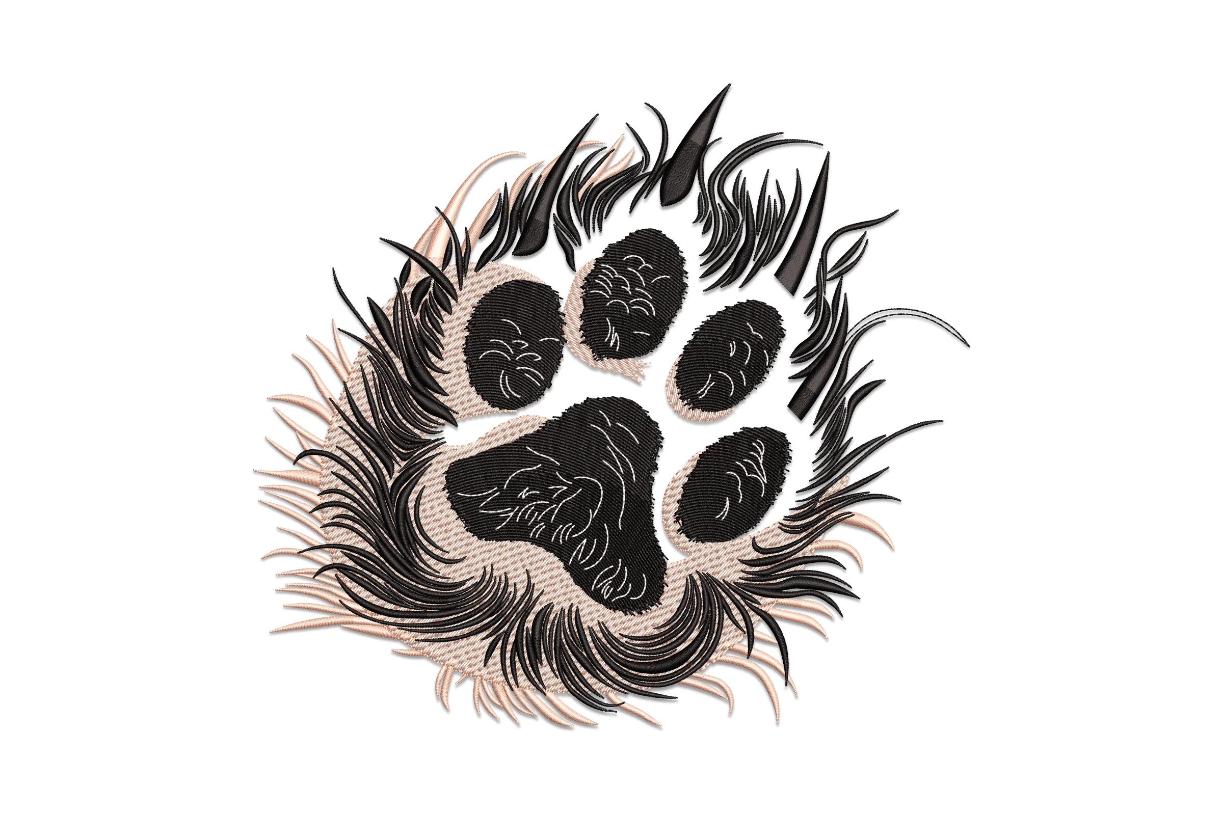 Detailed Animal Paw with Fur Embroidery Design