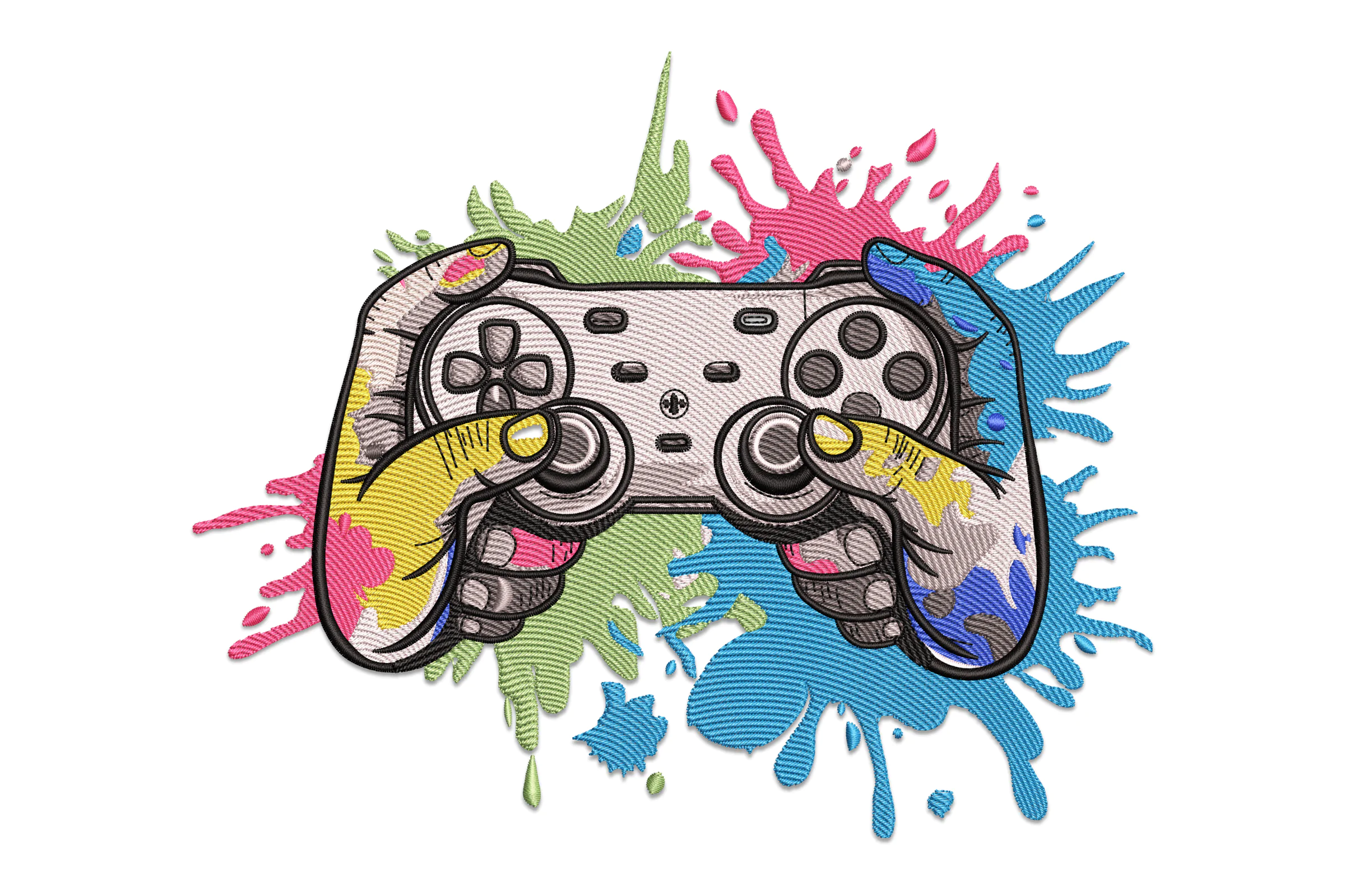 Colorful Splash Game Controller Embroidery Design