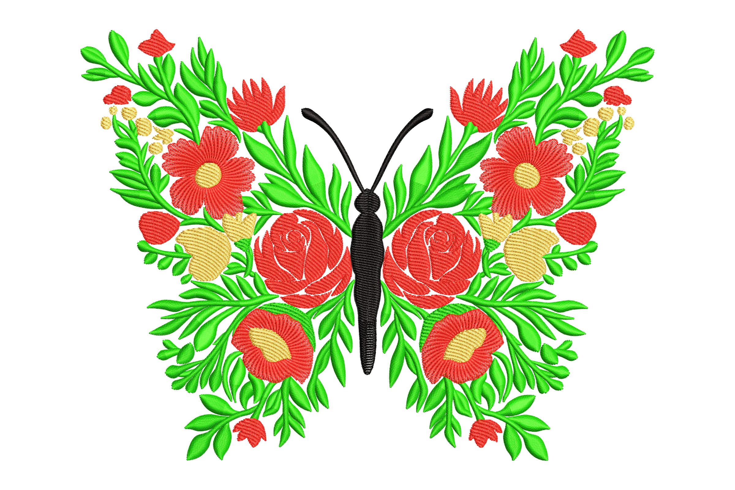 Colorful Floral Butterfly Embroidery Design