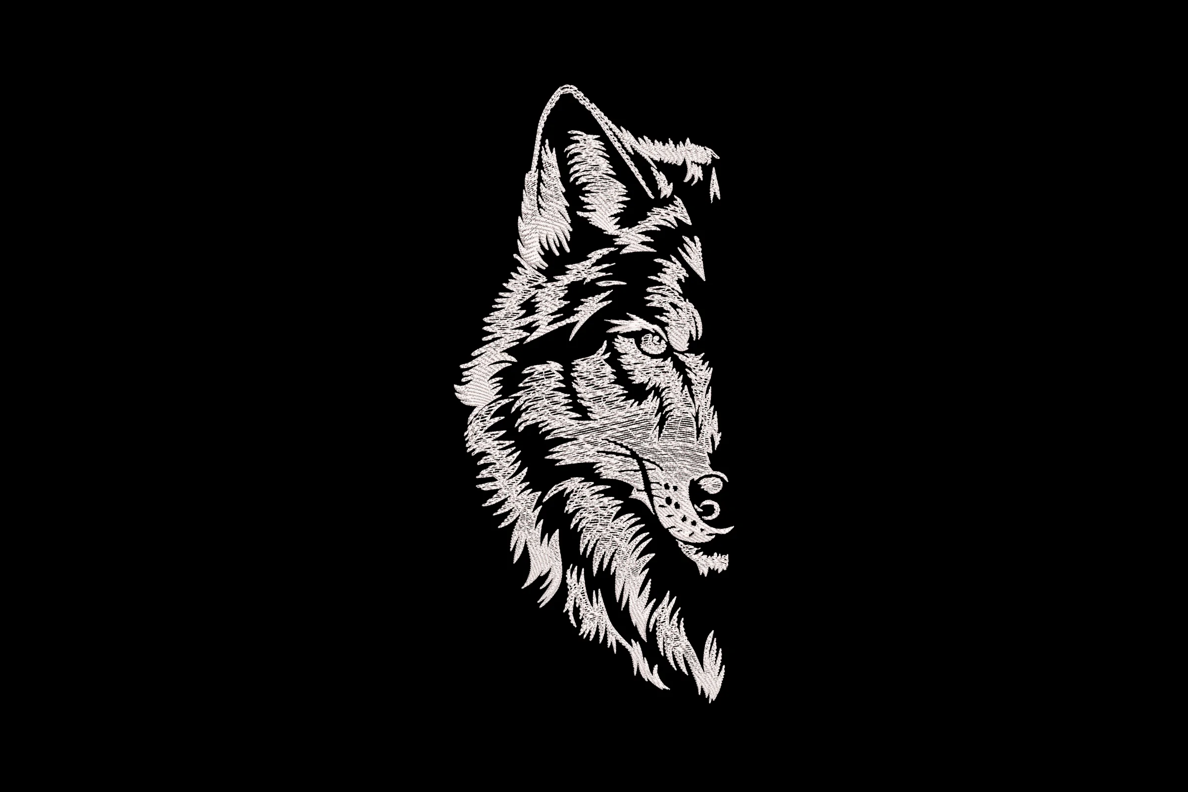 Wolf Head In White Thread Embroidery Design