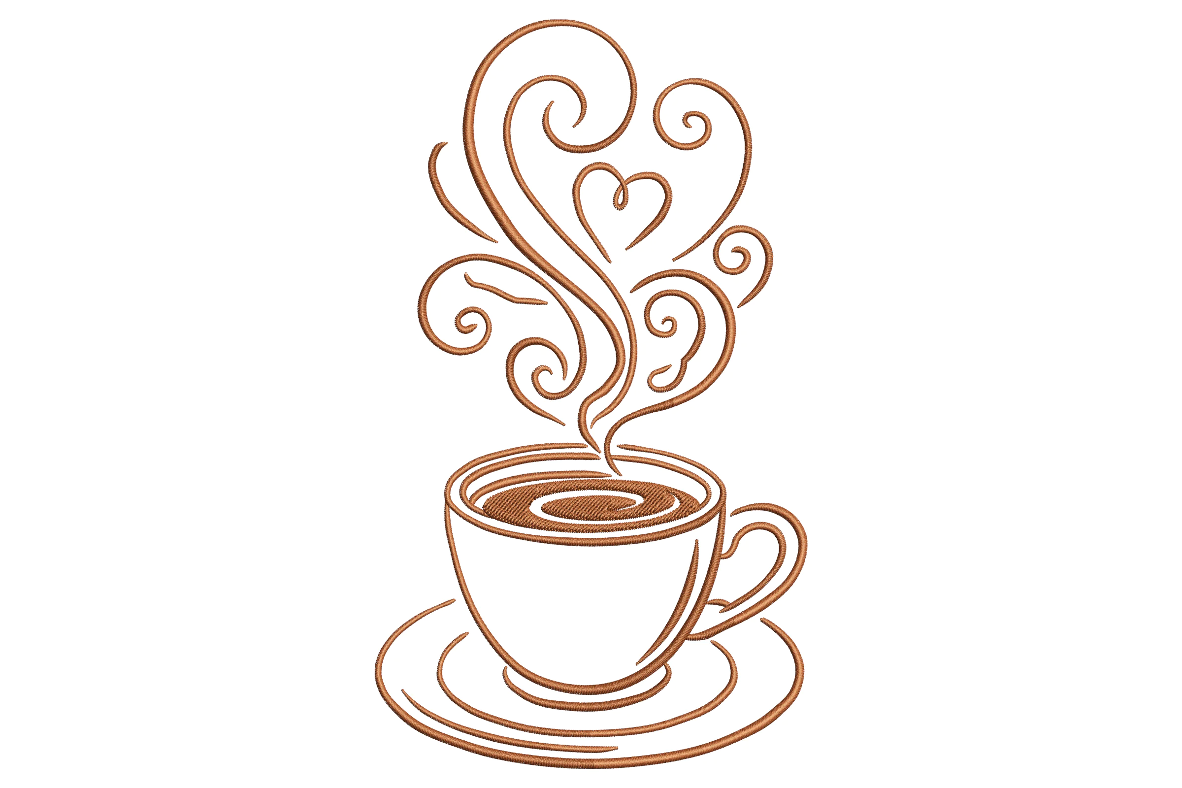 Coffee Cup with Heart Steam Embroidery Design