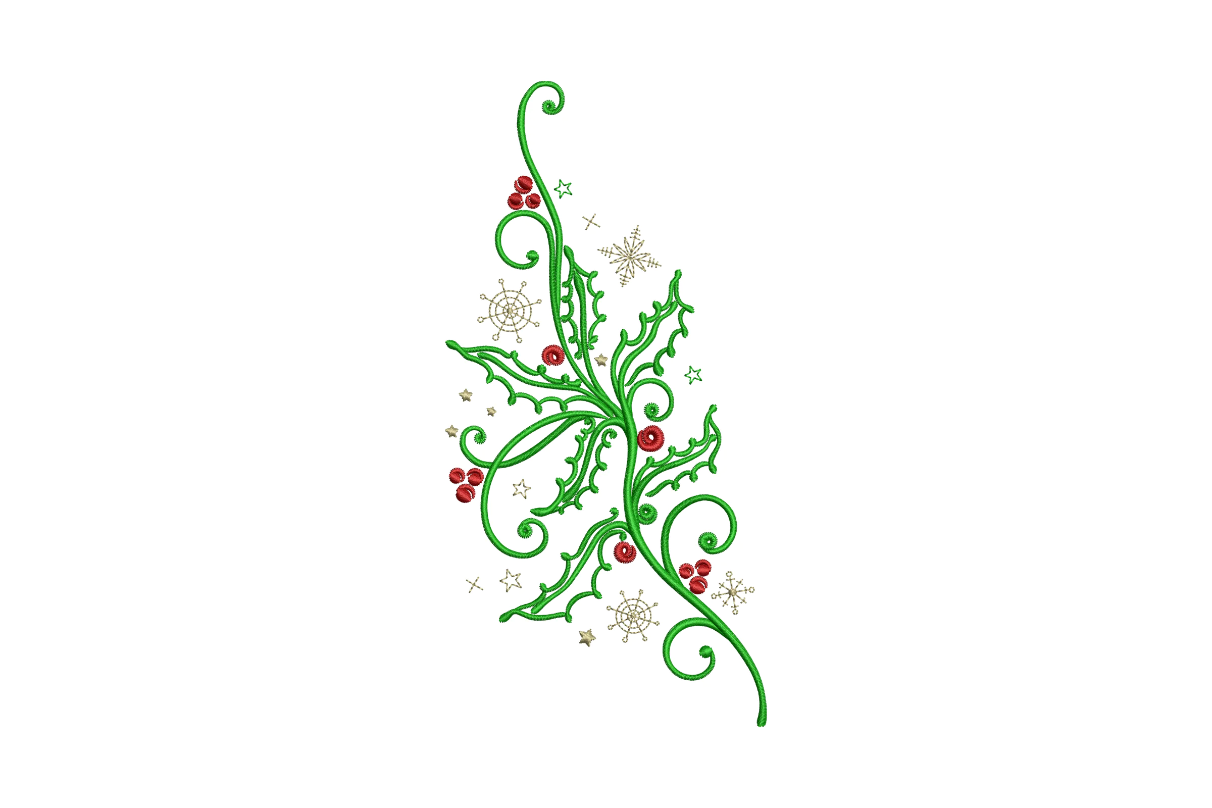 Christmas Holly Leaves and Berries Embroidery Design