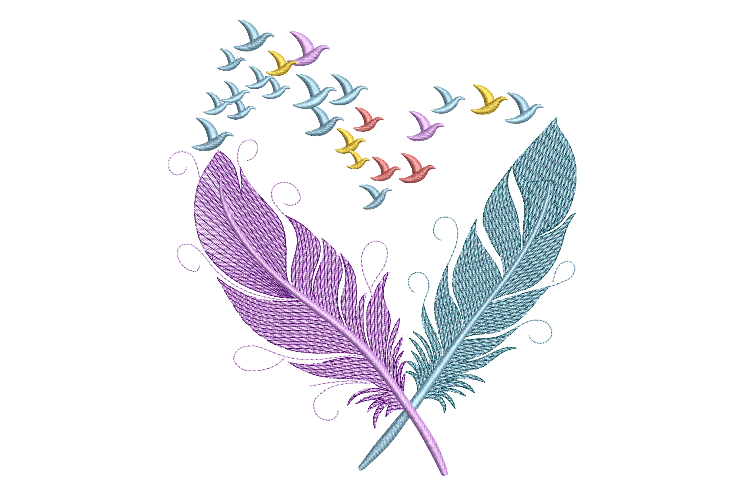 Feather and Birds Embroidery Design