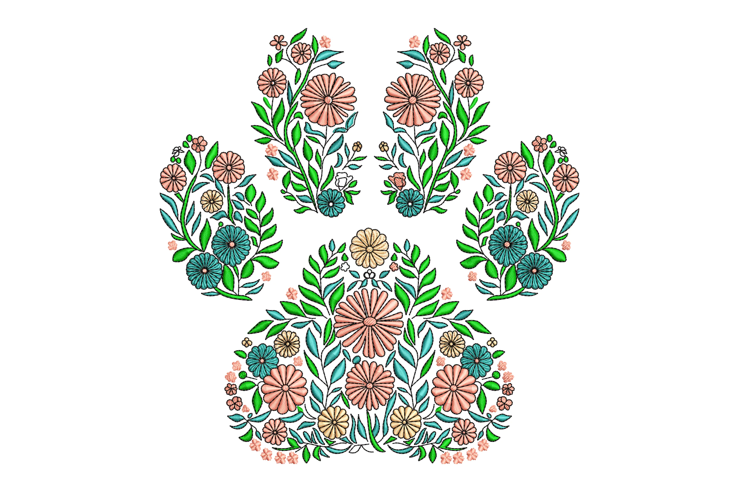 Floral Paw Dog Embroidery Design