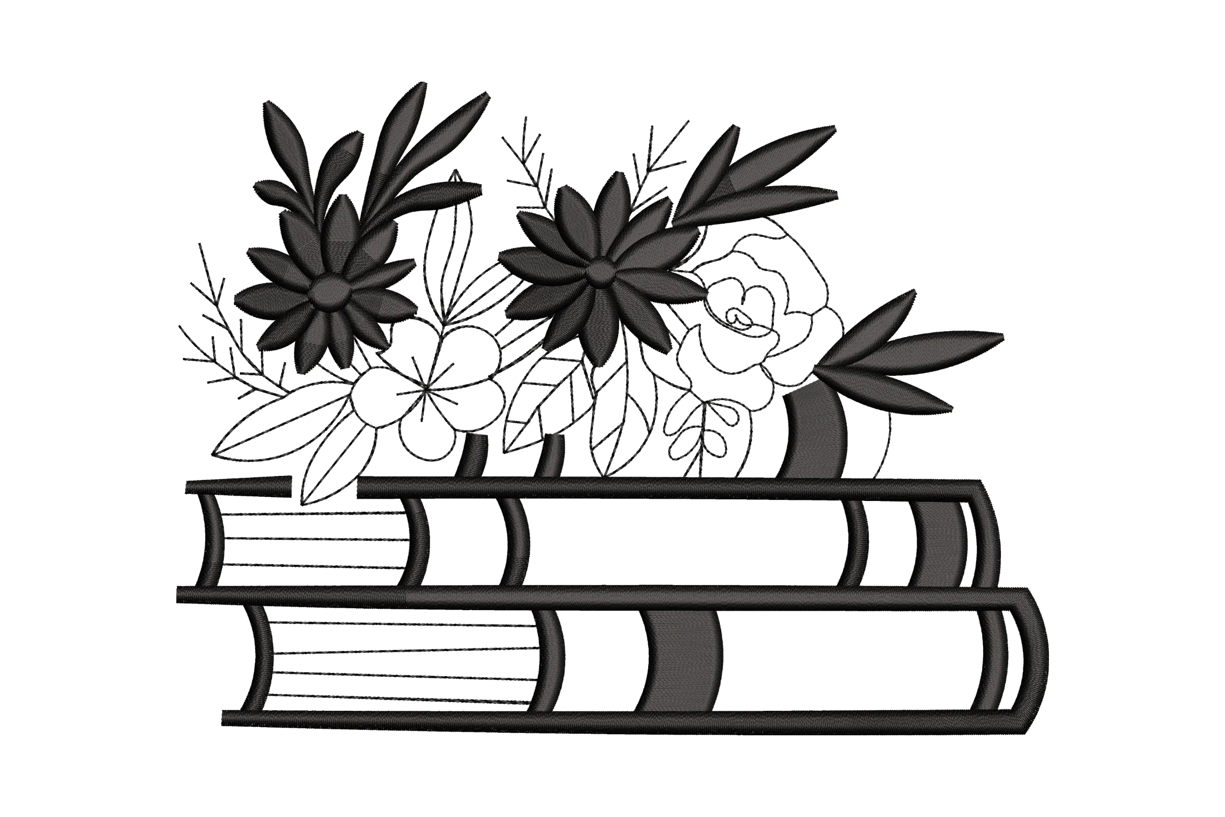 Books With Flowers Embroidery Design