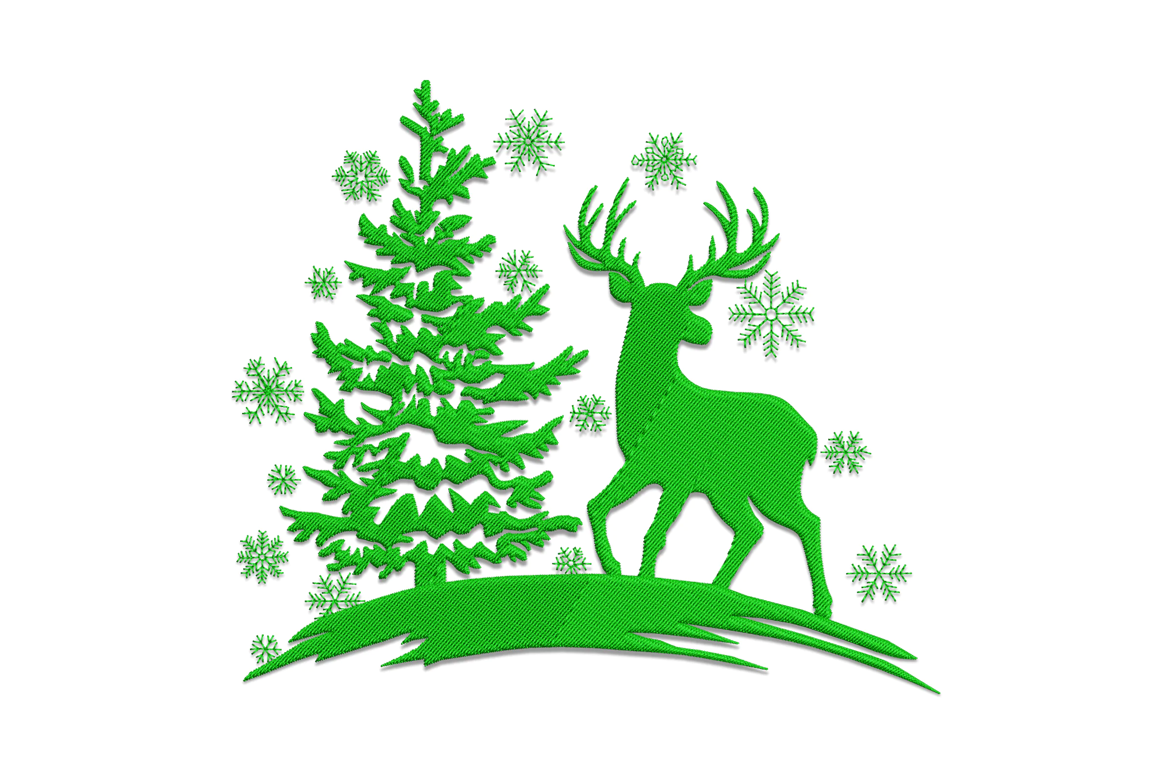 Reindeer Decorating Christmas Tree Embroidery Design