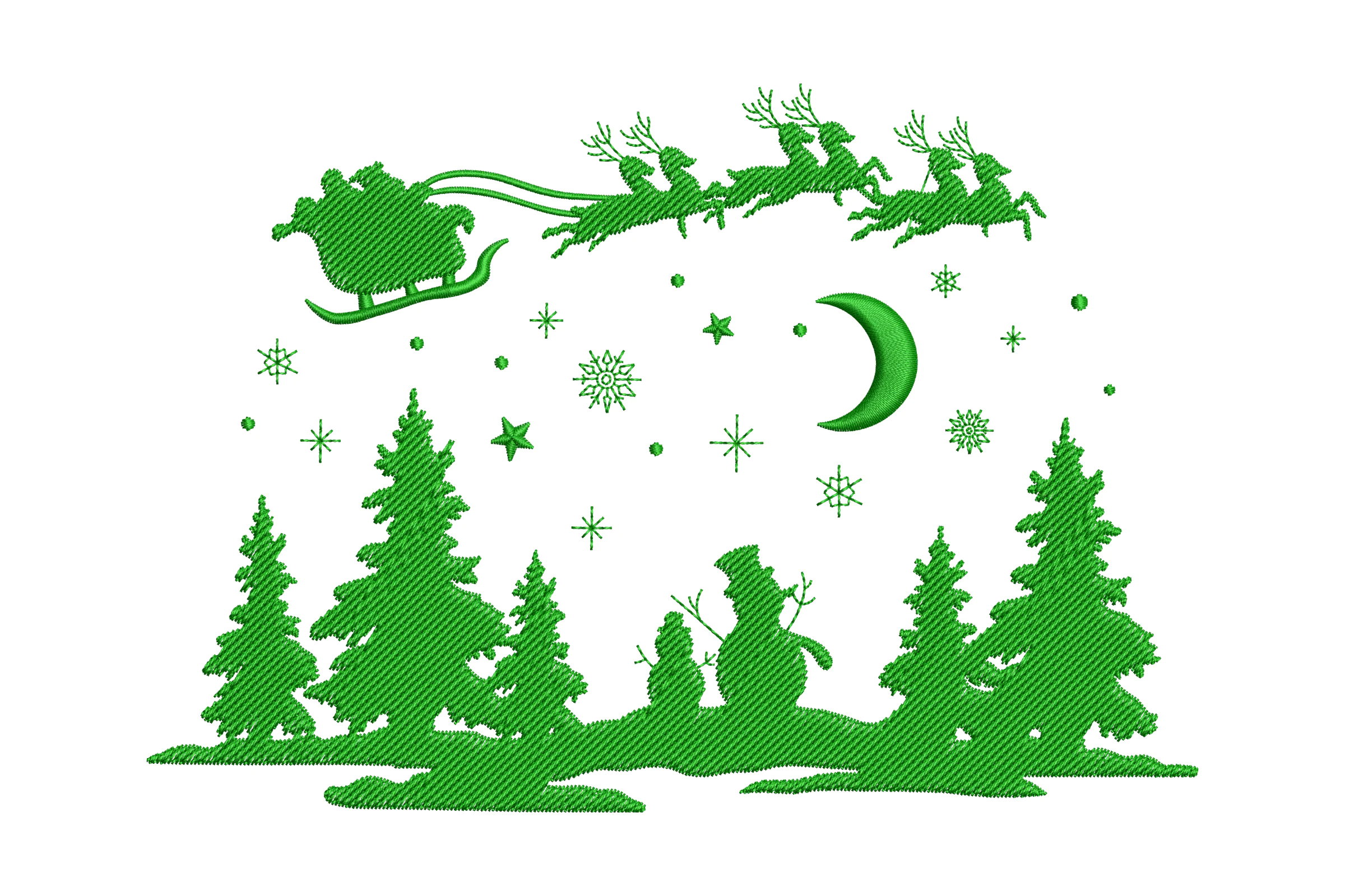 Santa Sleigh and Snowman Embroidery Design