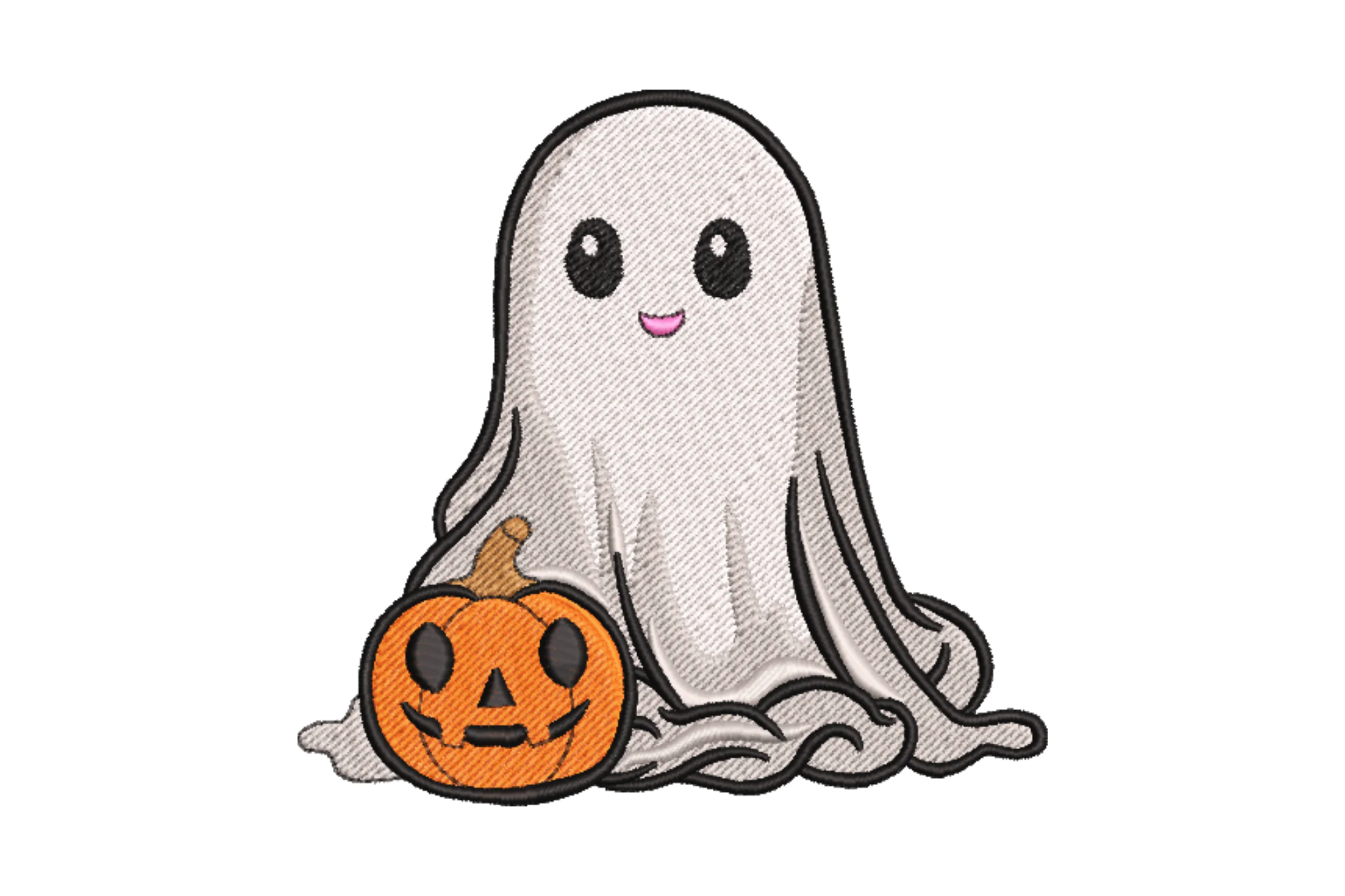Smiling Ghost with Jack-o'-Lantern Embroidery Design