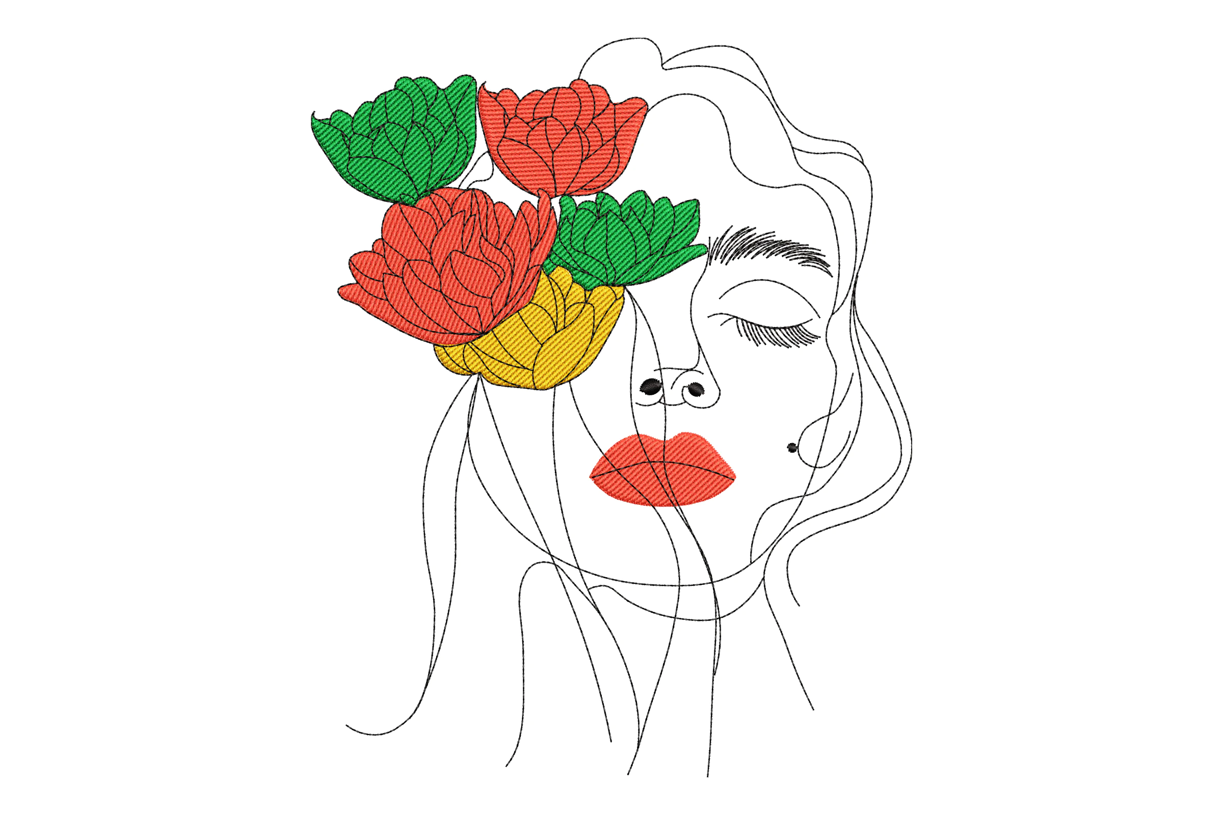 Floral Women Face Embroidery Design