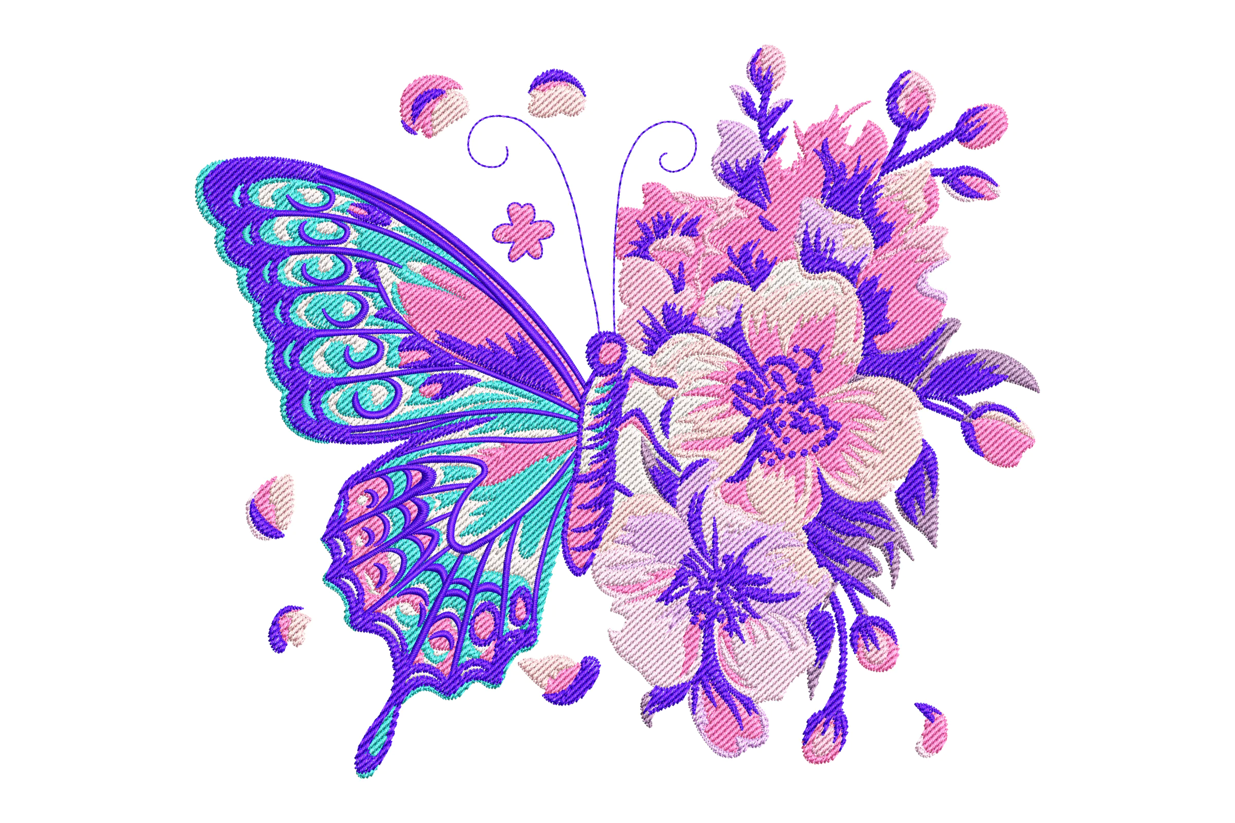 Butterfly and Floral Bloom Embroidery Design