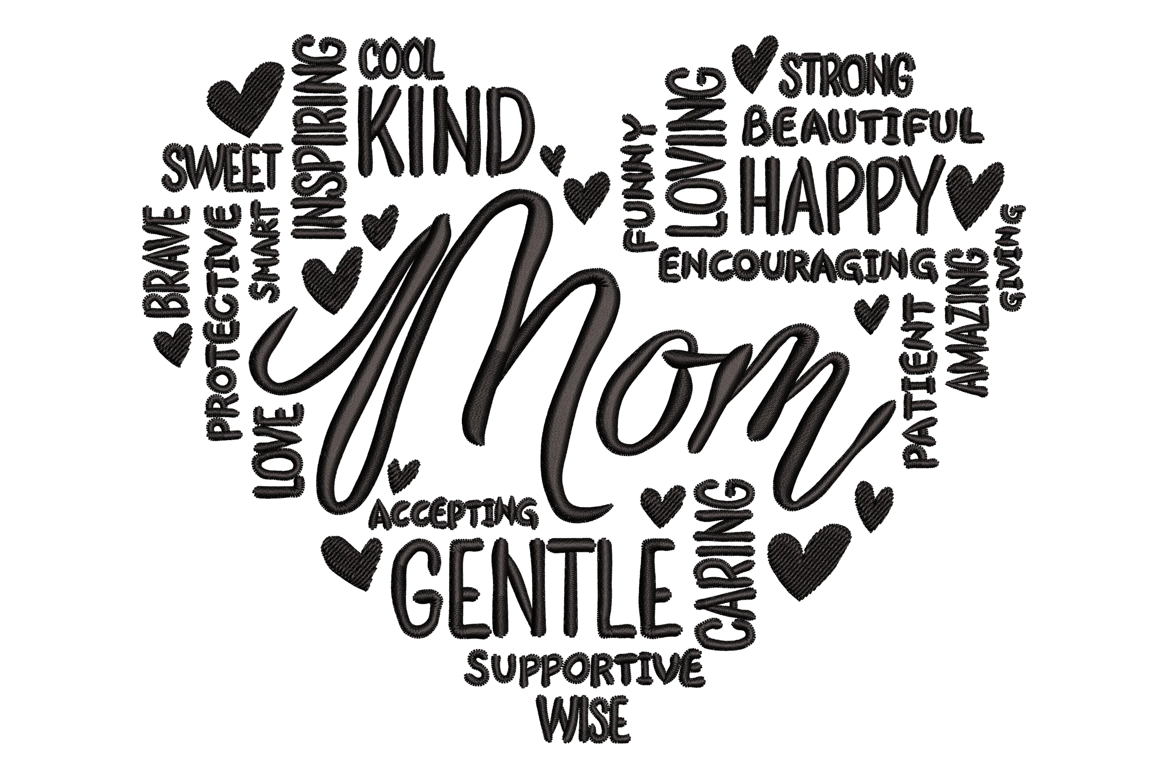 Heartfelt Mom Word Art Embroidery Design