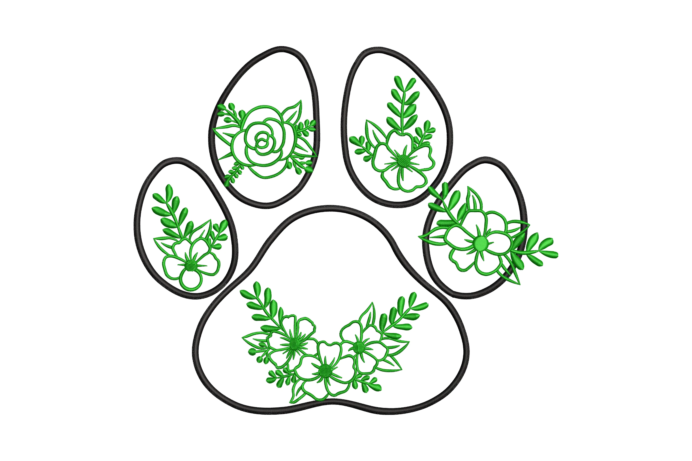 Floral Fill Paw Print 4inch Embroidery Design
