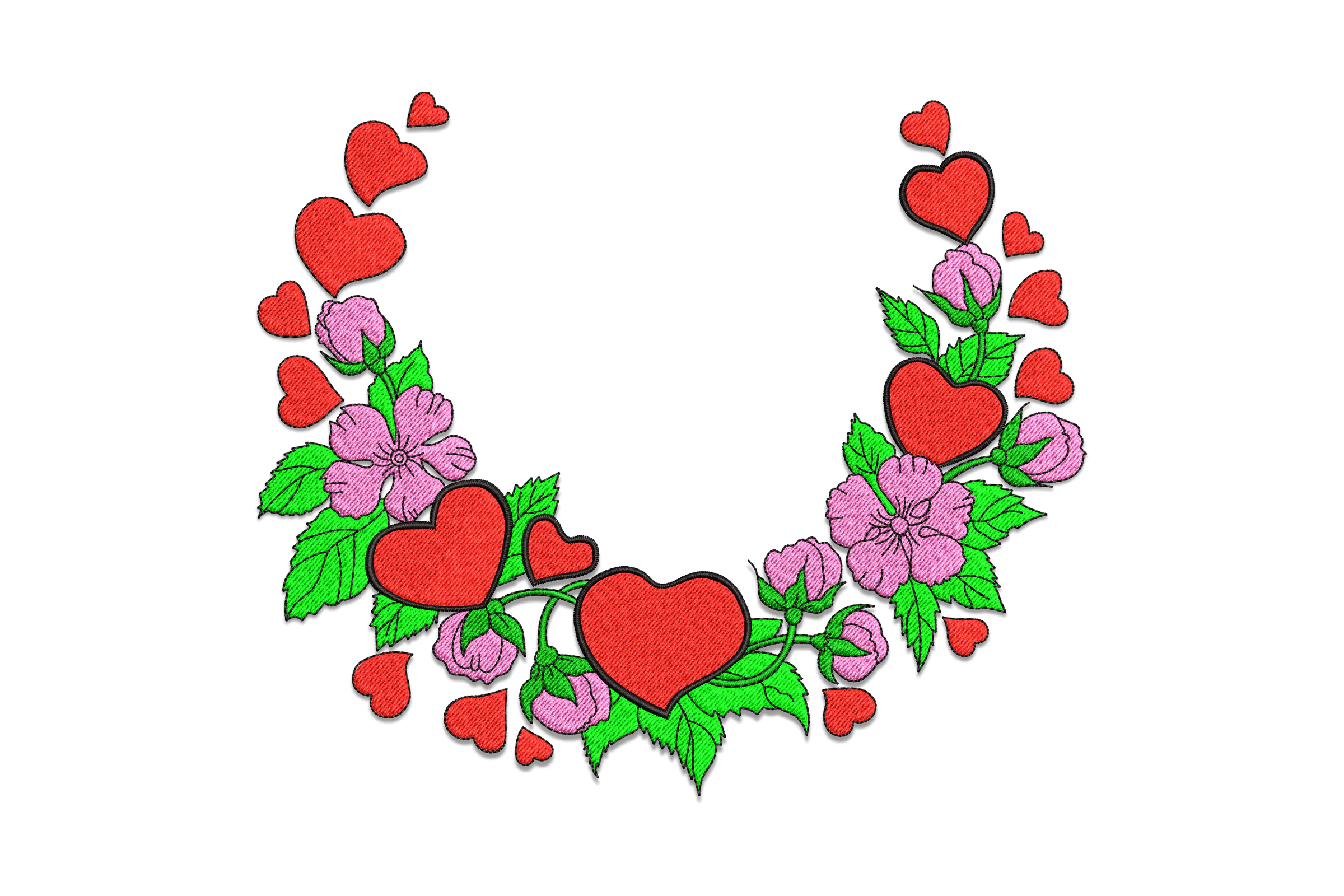 Heart and Floral Embroidery Design