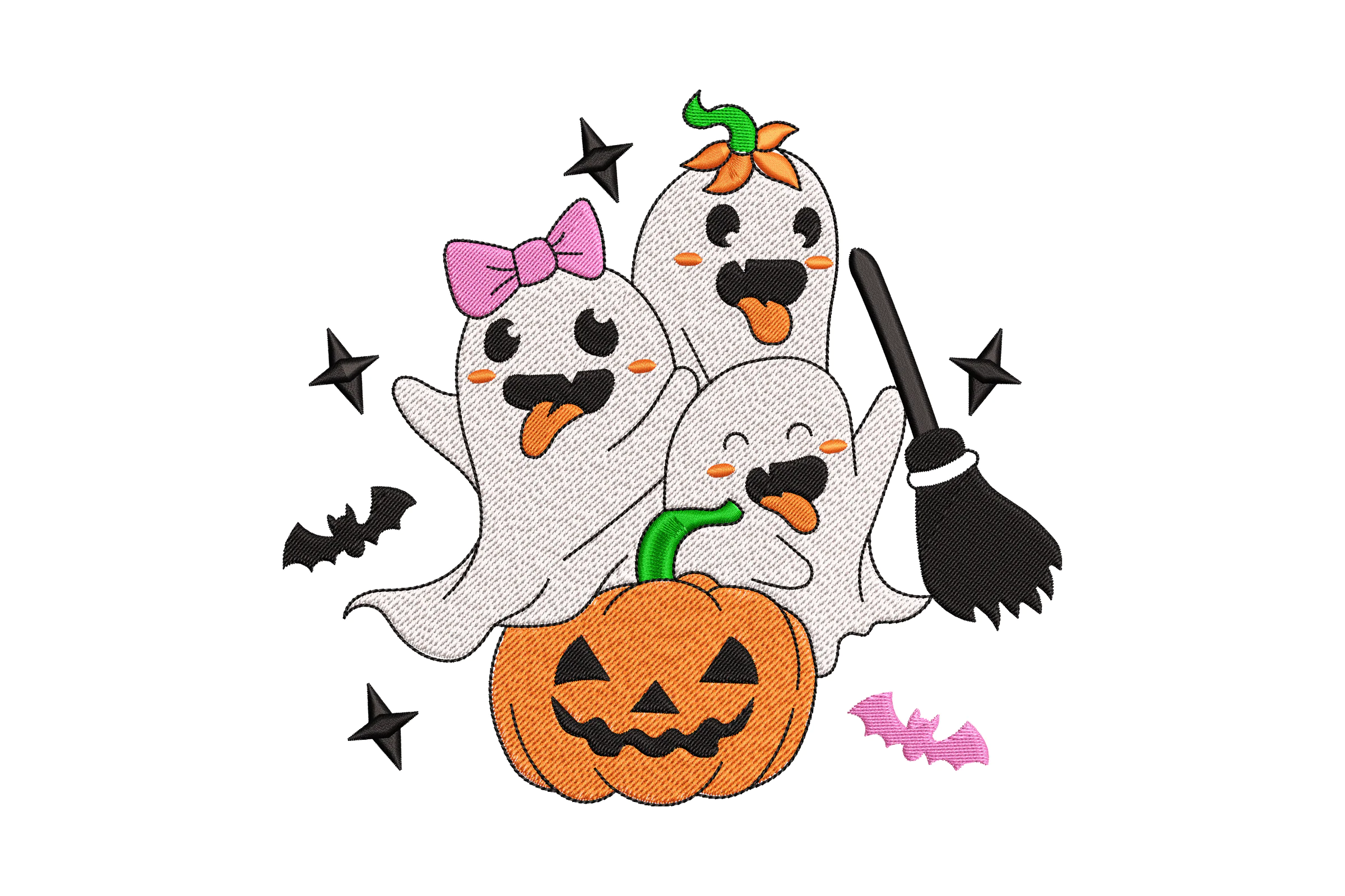 Cute Halloween Ghosts and Pumpkin Embroidery Design