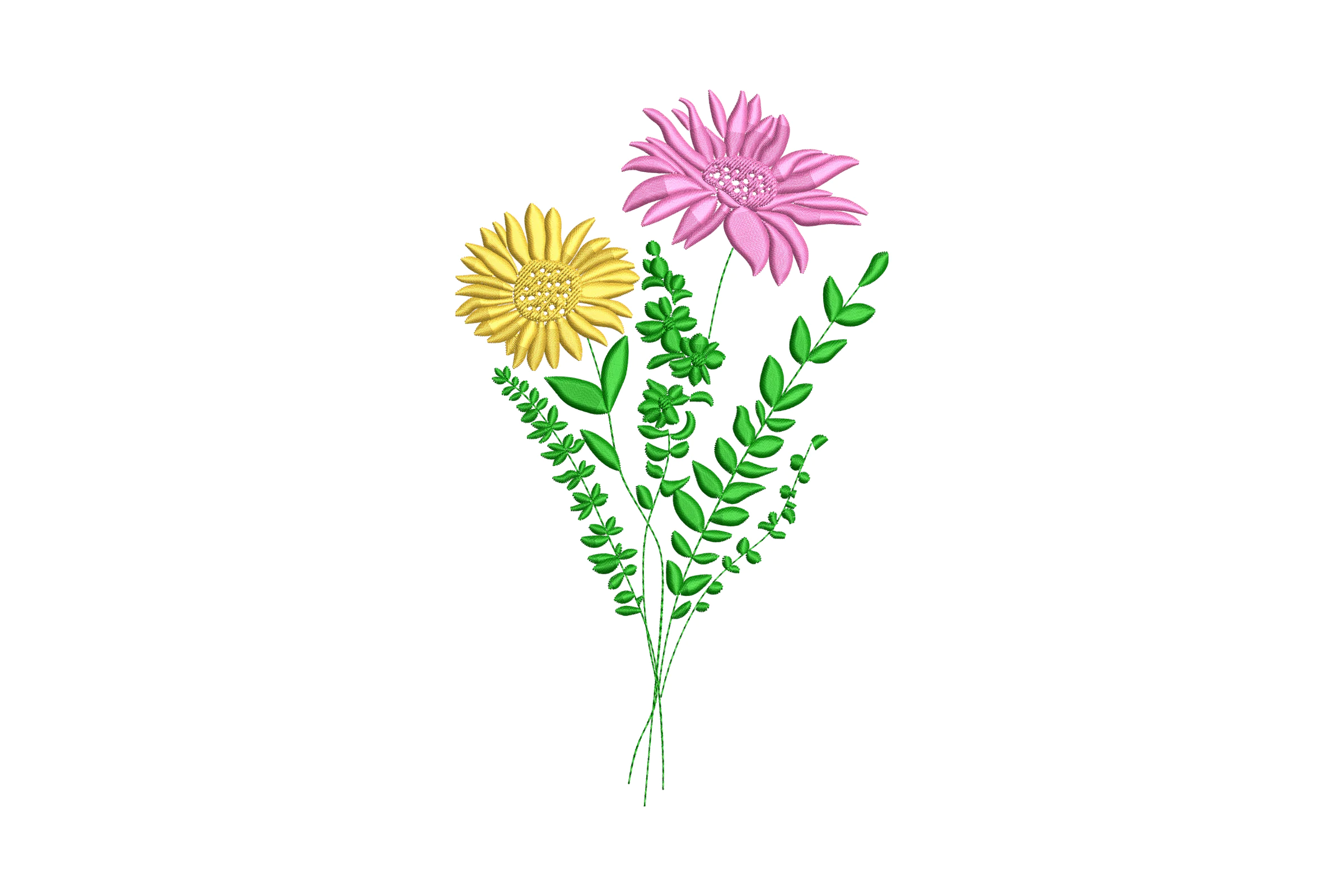 Sunflower and Pink Flower Bouquet Embroidery Design