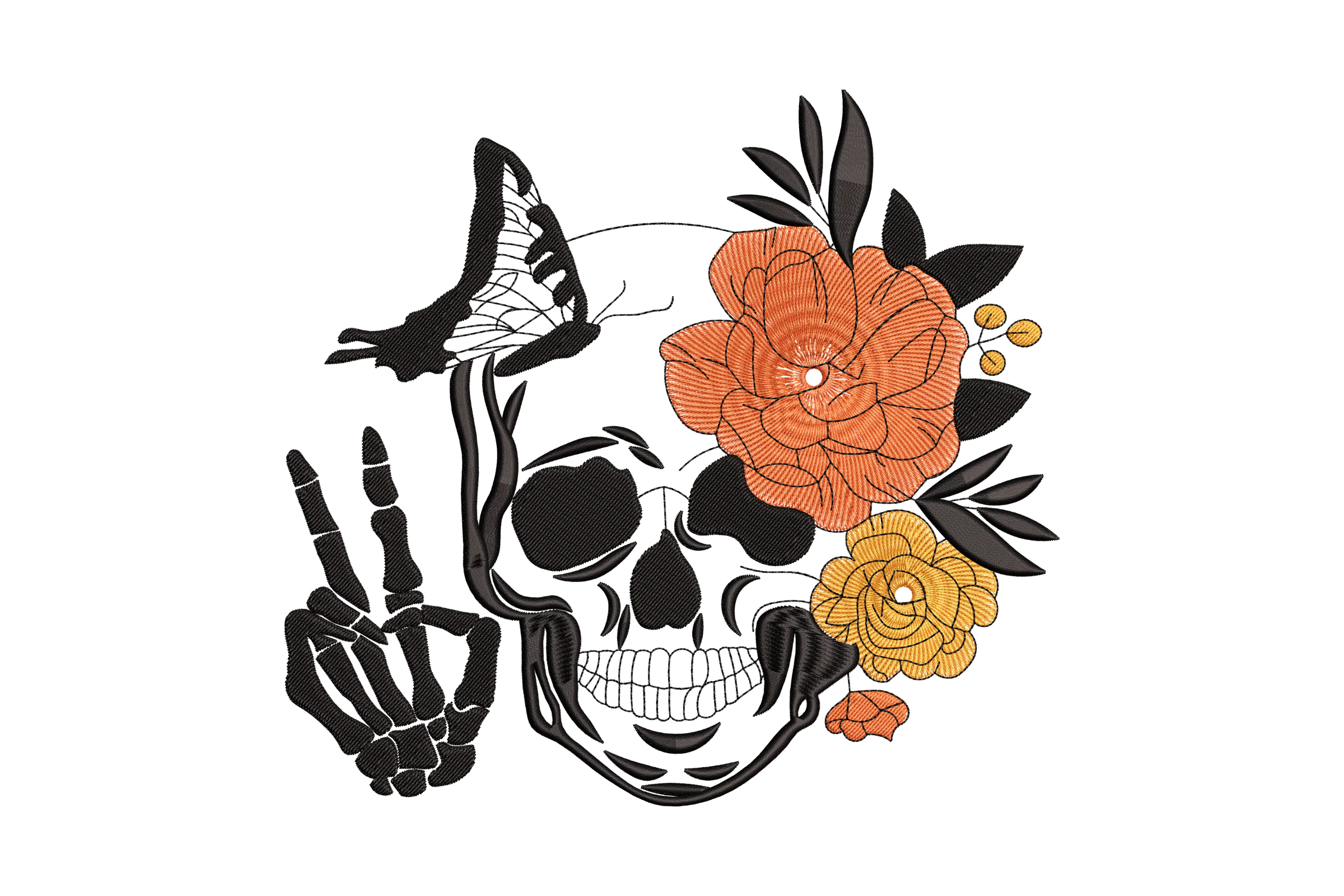 Skull Bone Flower Embroidery Design